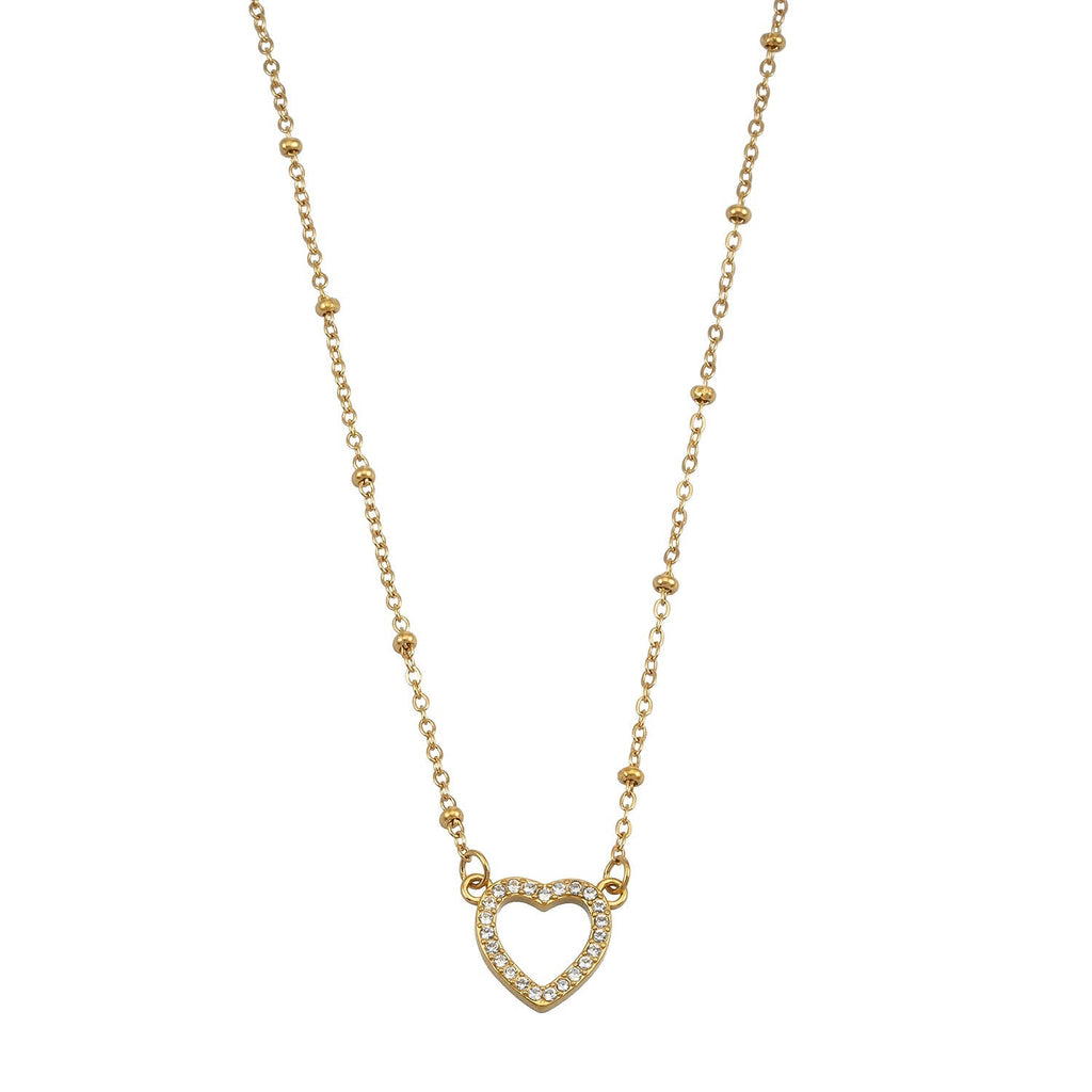 Style CHERISH Gold: Beaded Chain Anchoring an Elegant Pavé Heart Charm Pendant - MacroPanora