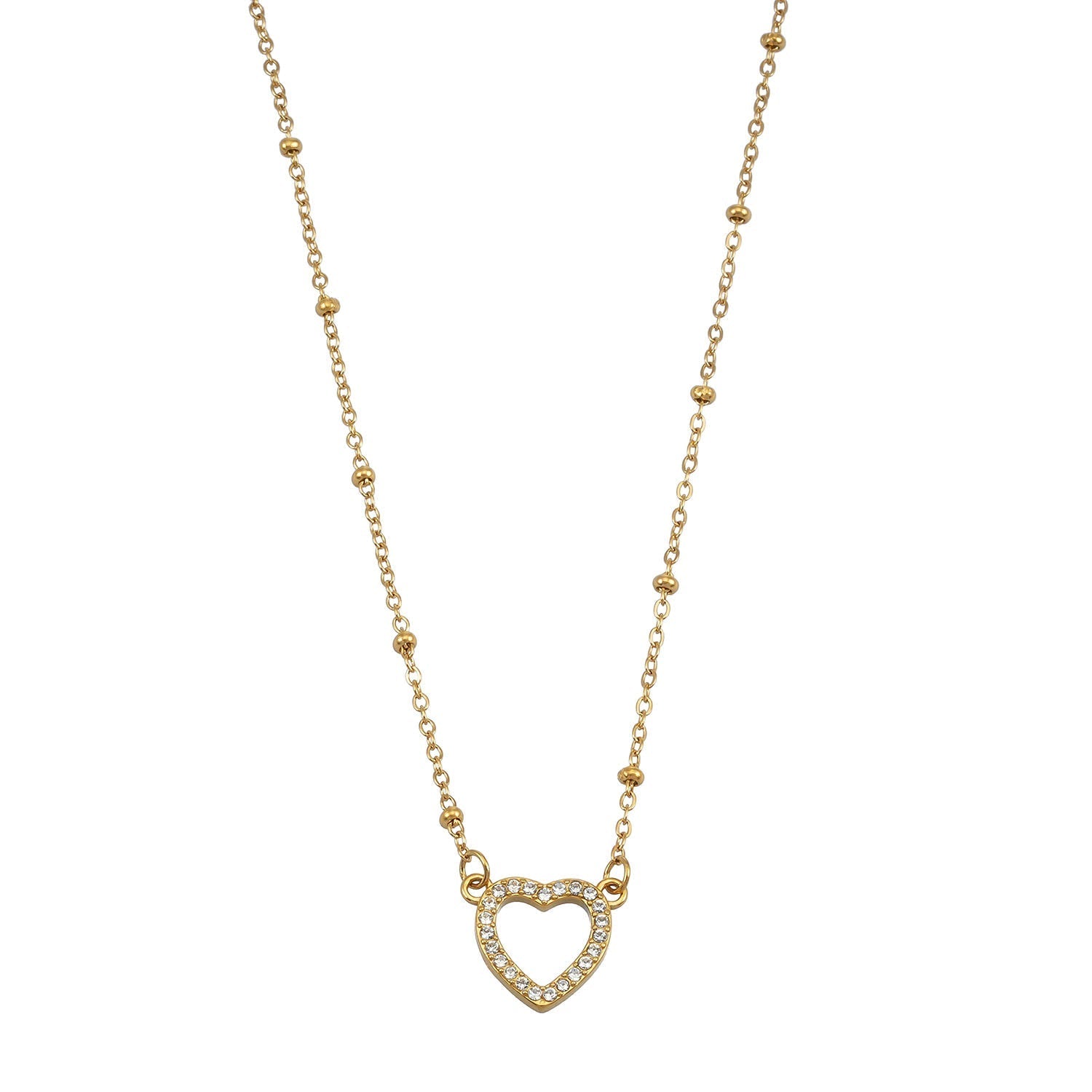 Style CHERISH Gold: Beaded Chain Anchoring an Elegant Pavé Heart Charm Pendant - MacroPanora