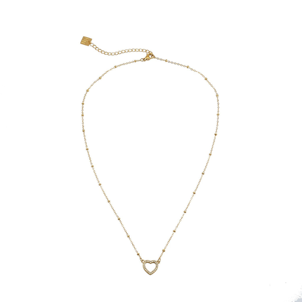 Style CHERISH Gold: Beaded Chain Anchoring an Elegant Pavé Heart Charm Pendant - MacroPanora