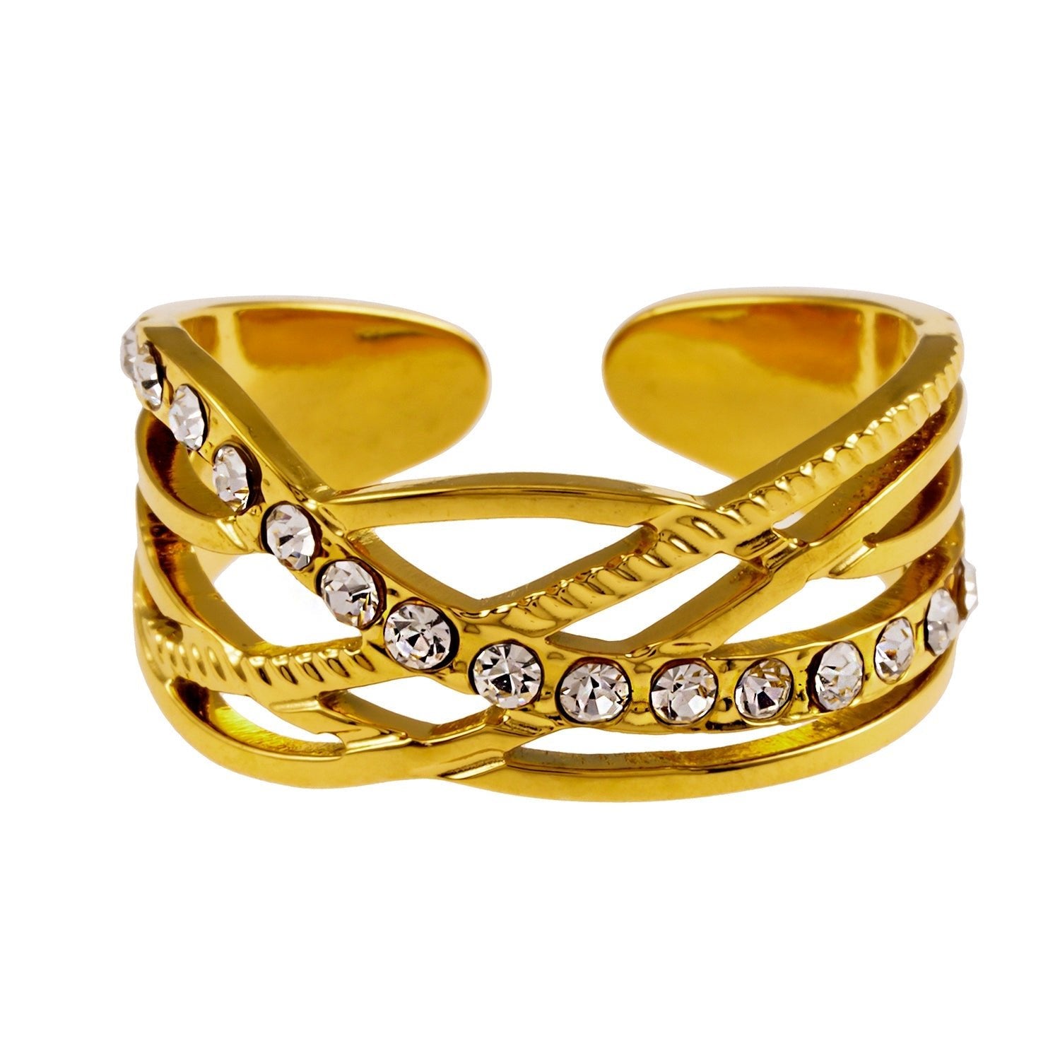 Style CORAZON: Cross Over Multi Stacked Zirconia Embedded Ring - MacroPanora