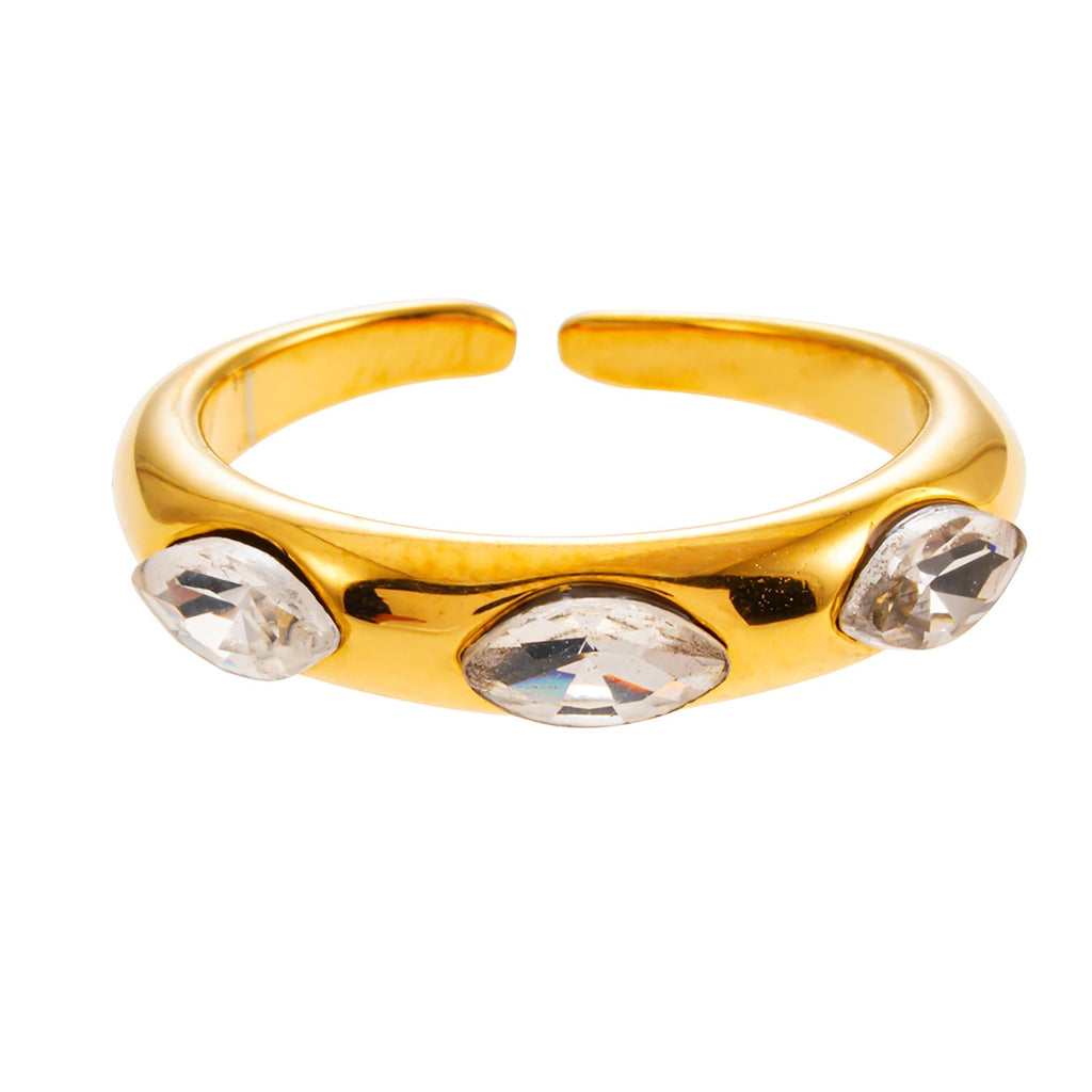 Style ELENITA: Modernist Inspired Band Ring with Triple Zirconia Gemstones - MacroPanora