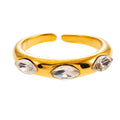 Style ELENITA: Modernist Inspired Band Ring with Triple Zirconia Gemstones - MacroPanora