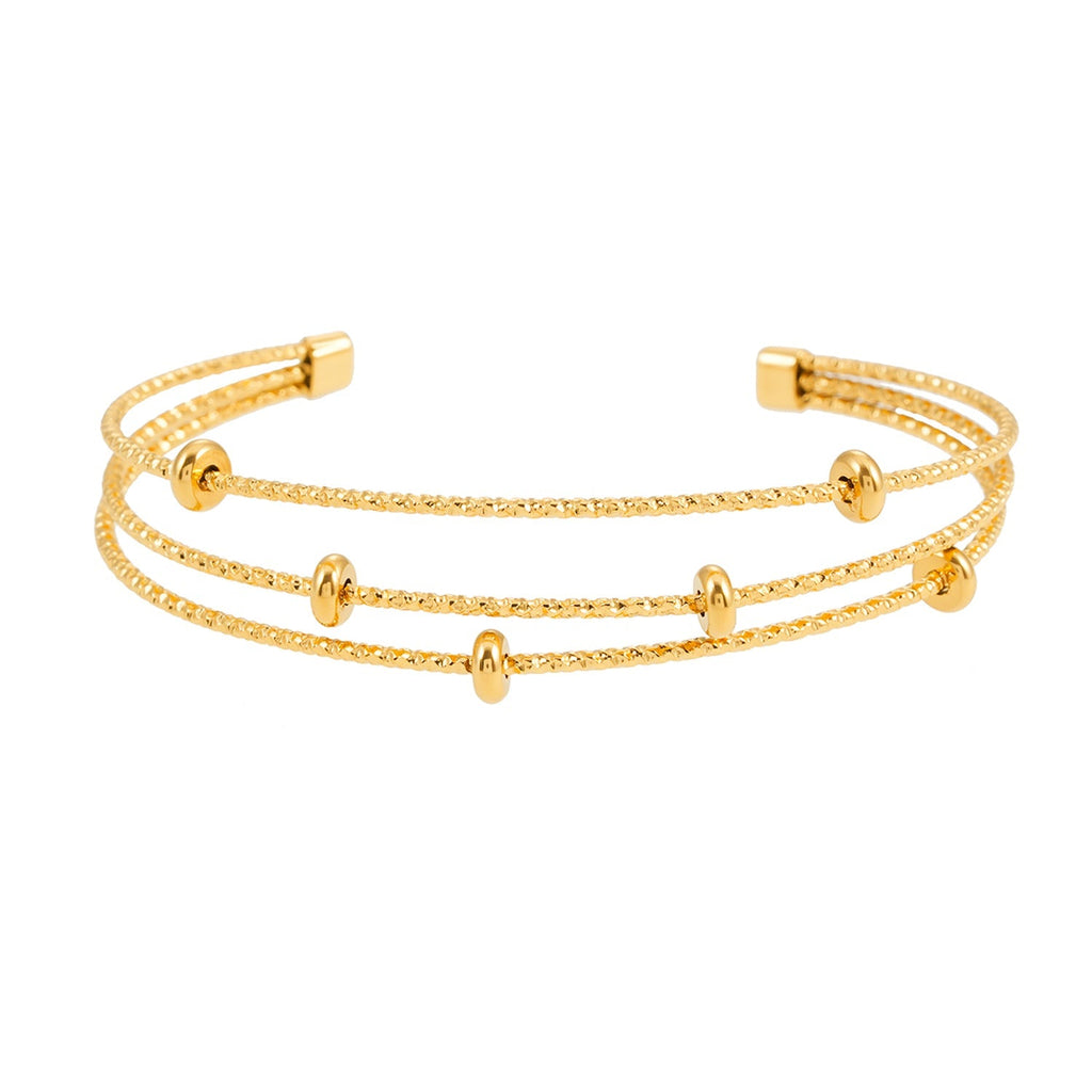 Style FARZIKA Gold: Triple Stacked Textured Beaded Bracelet - MacroPanora