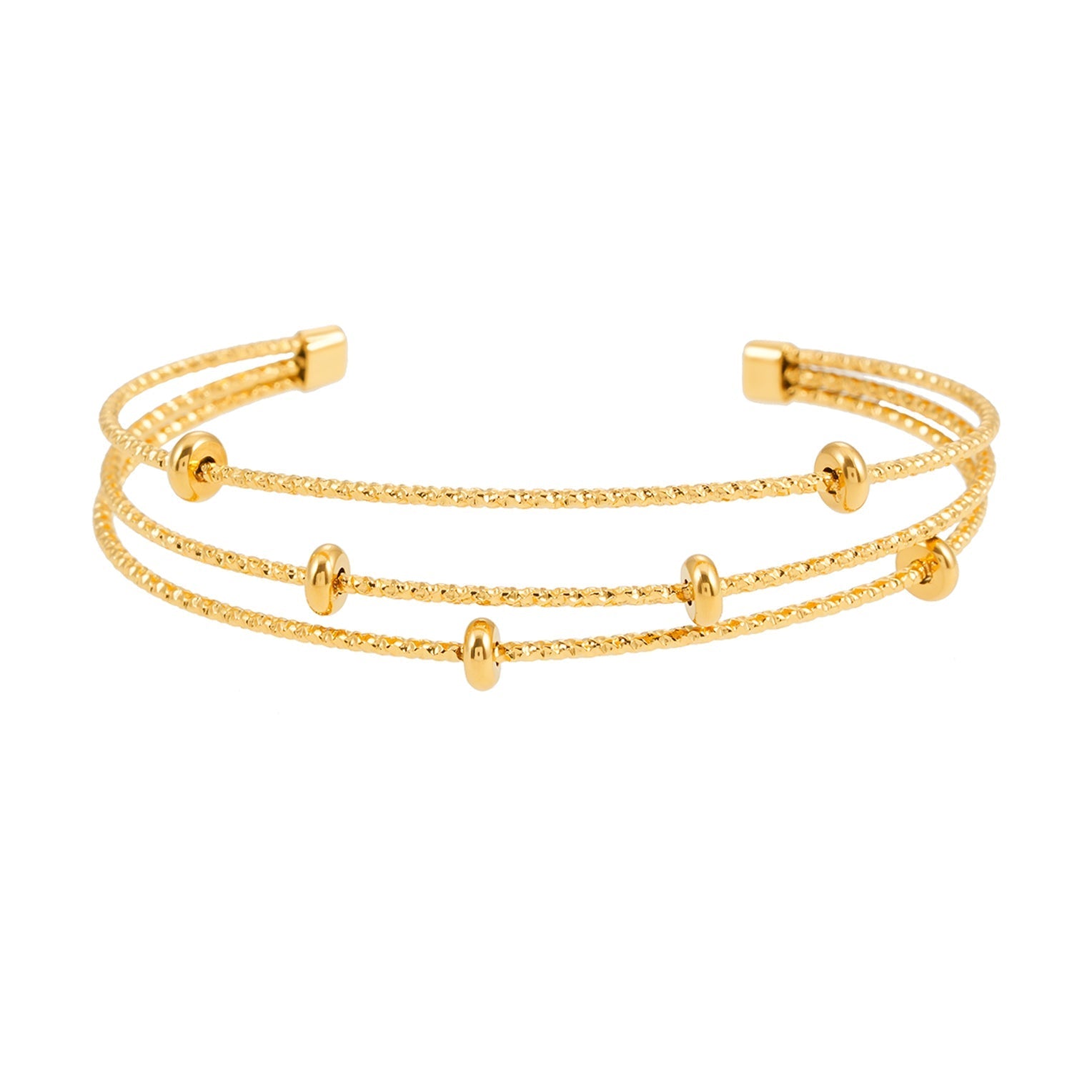 Style FARZIKA Gold: Triple Stacked Textured Beaded Bracelet - MacroPanora