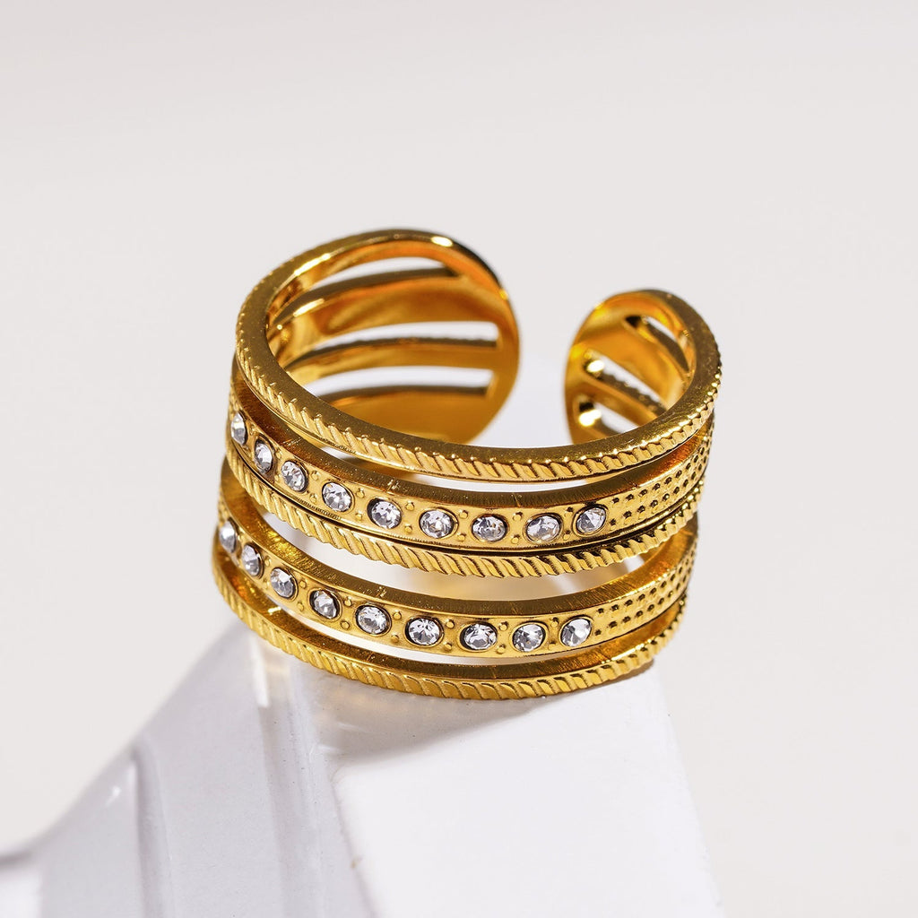 Style ISADORA: Multi Stacked Zirconia Embedded Textured Ring. - MacroPanora