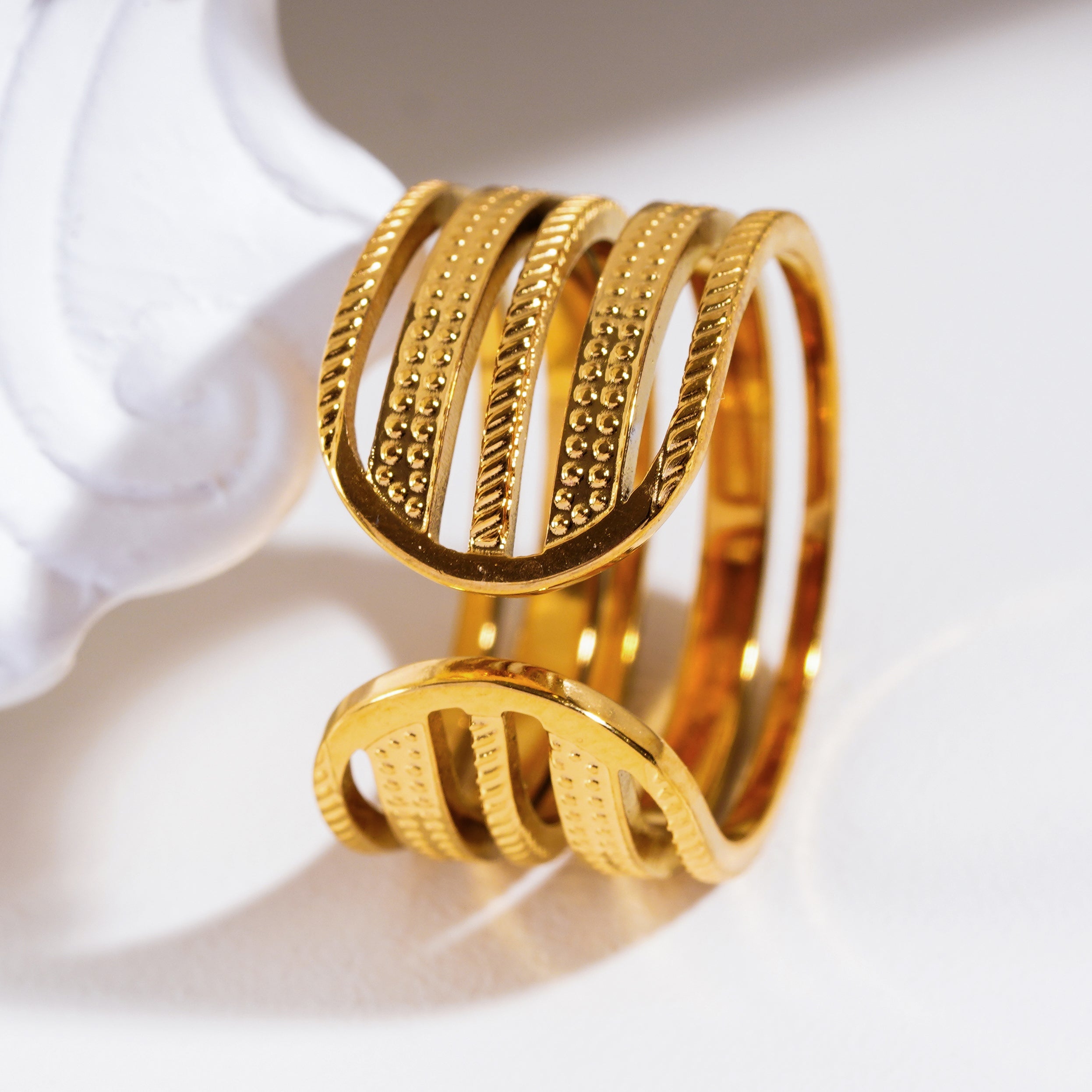 Style ISADORA: Multi Stacked Zirconia Embedded Textured Ring. - MacroPanora