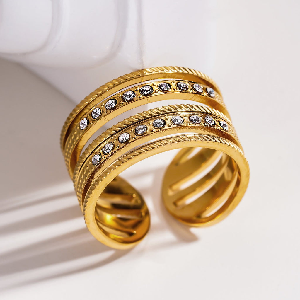 Style ISADORA: Multi Stacked Zirconia Embedded Textured Ring. - MacroPanora