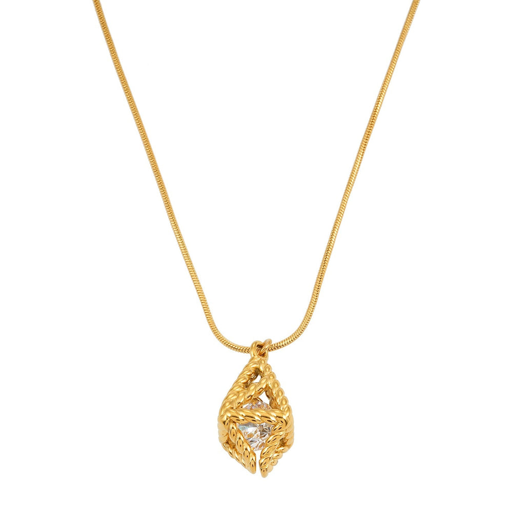 Style KARJAT: Gold Chain Necklace with Geometric Caged Zirconia Pendant - MacroPanora