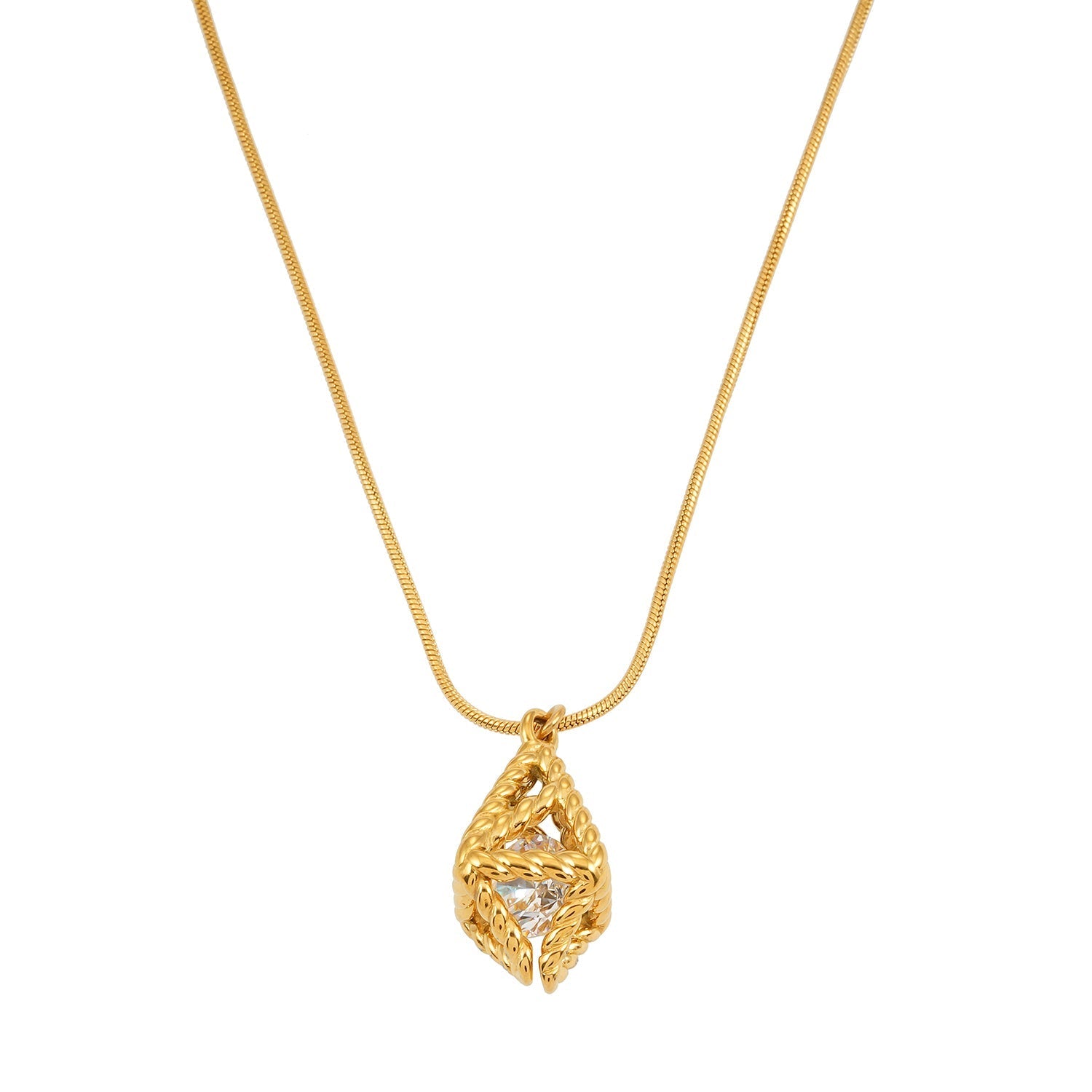 Style KARJAT: Gold Chain Necklace with Geometric Caged Zirconia Pendant - MacroPanora