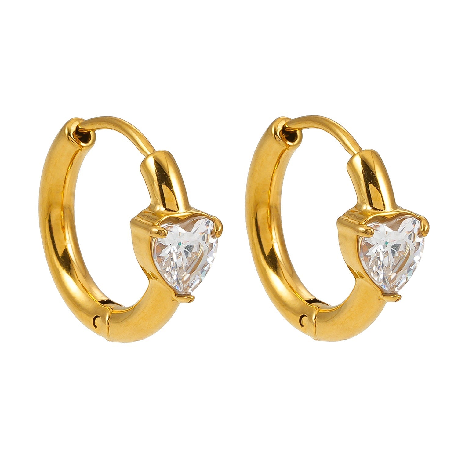 Style PELLA Gold: Mini Hoop Gold Earrings with Heart Shaped Moissanite - MacroPanora