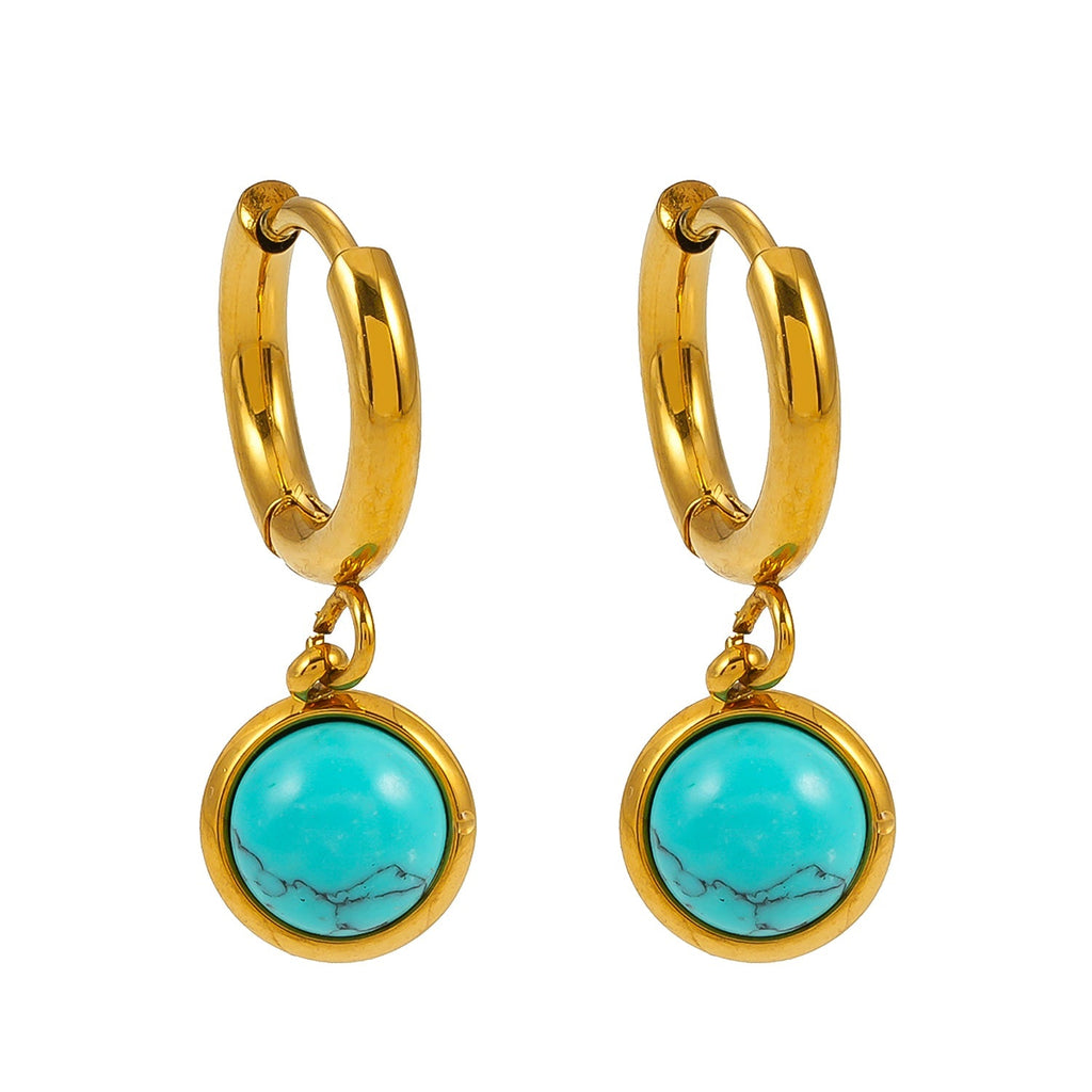 Style SAGRES Gold: Vintage Inspired Natural Stone Drop Hoop Earrings - MacroPanora