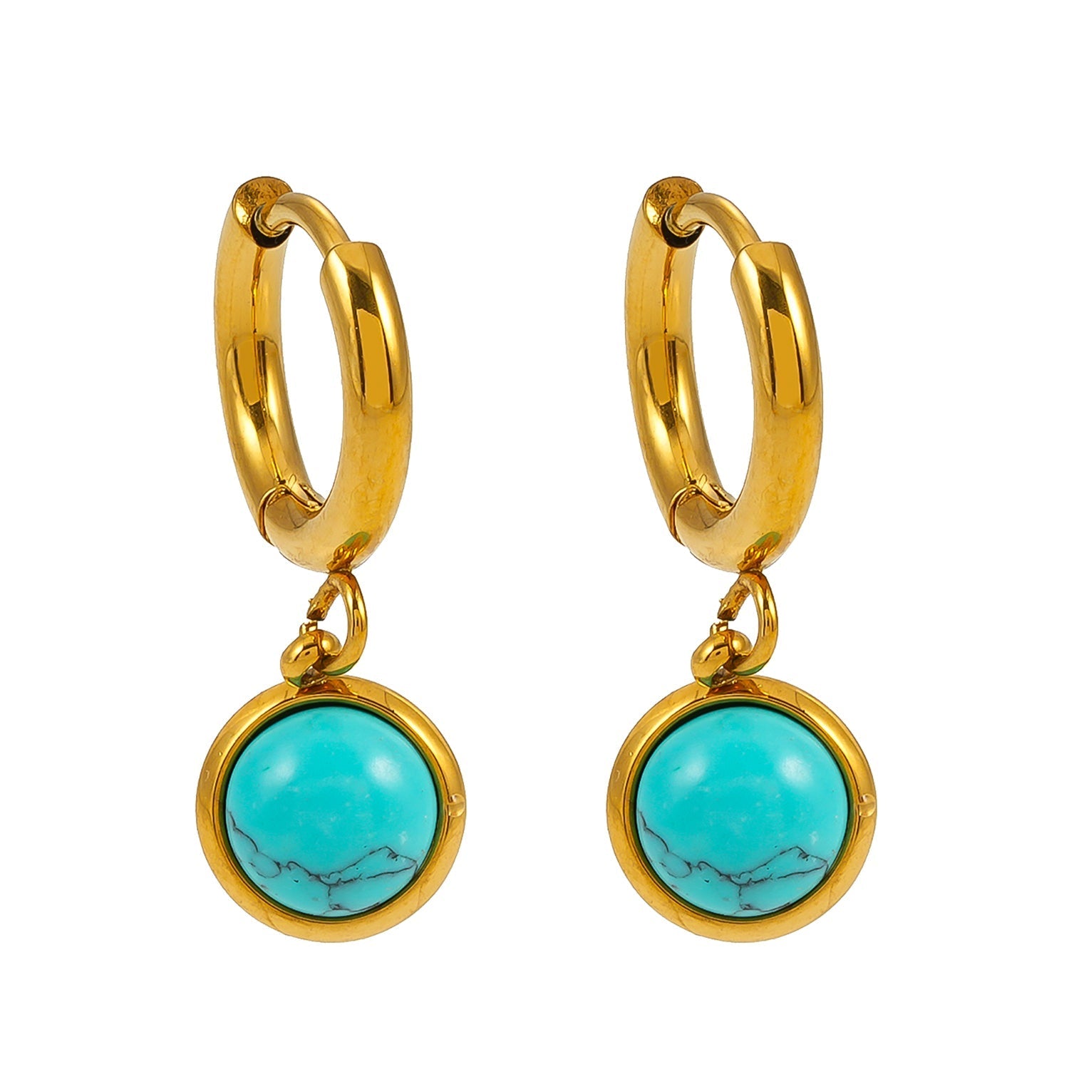 Style SAGRES Gold: Vintage Inspired Natural Stone Drop Hoop Earrings - MacroPanora
