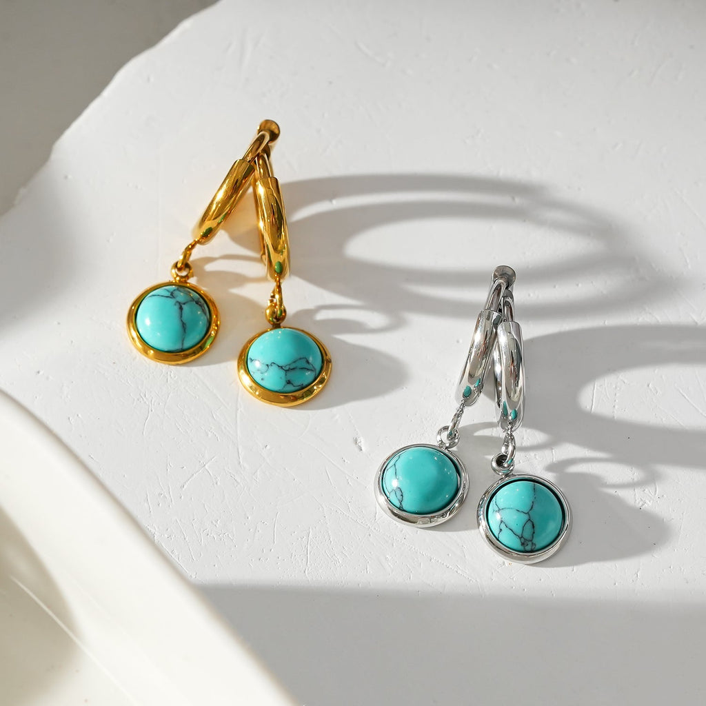 Style SAGRES Gold: Vintage Inspired Natural Stone Drop Hoop Earrings - MacroPanora