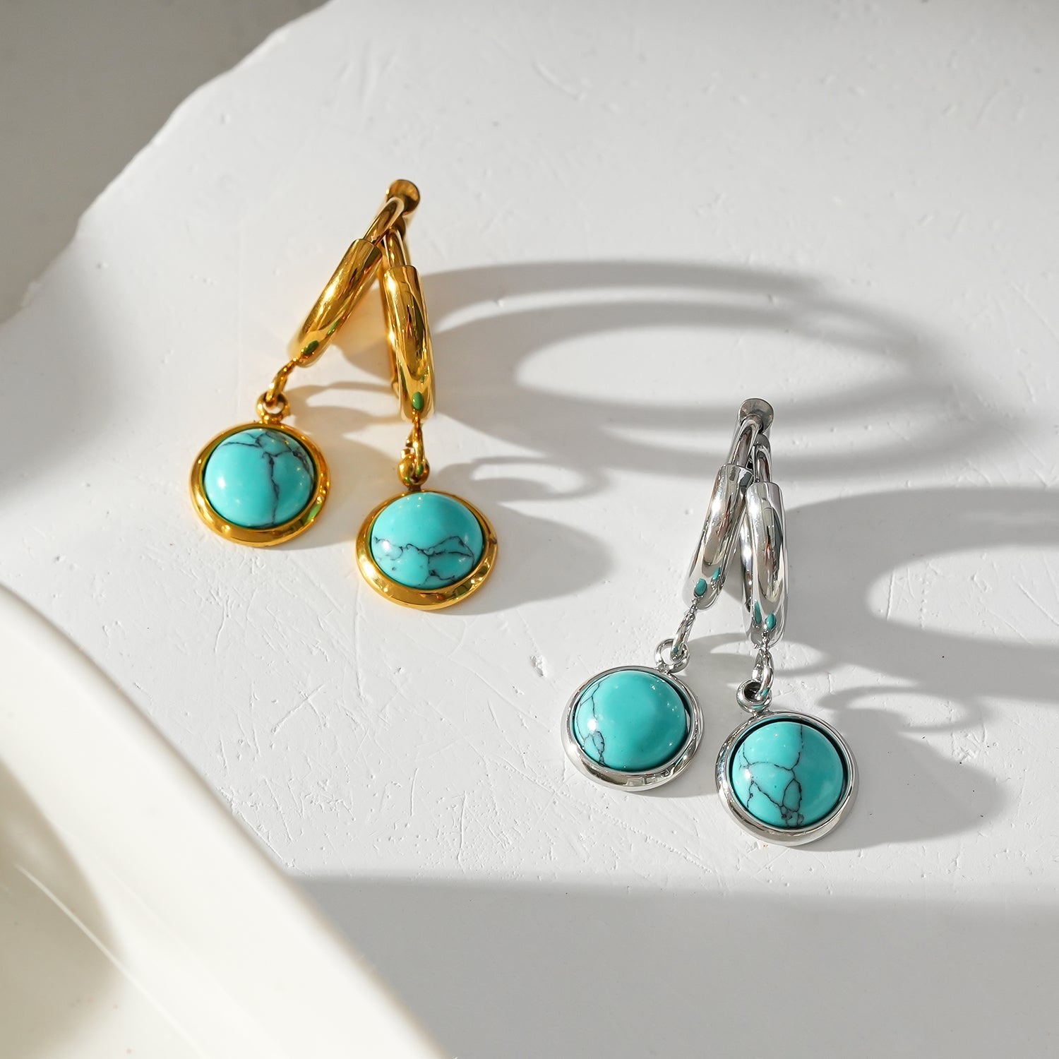 Style SAGRES Gold: Vintage Inspired Natural Stone Drop Hoop Earrings - MacroPanora