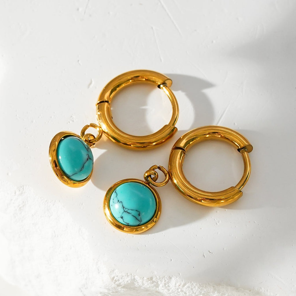 Style SAGRES Gold: Vintage Inspired Natural Stone Drop Hoop Earrings - MacroPanora