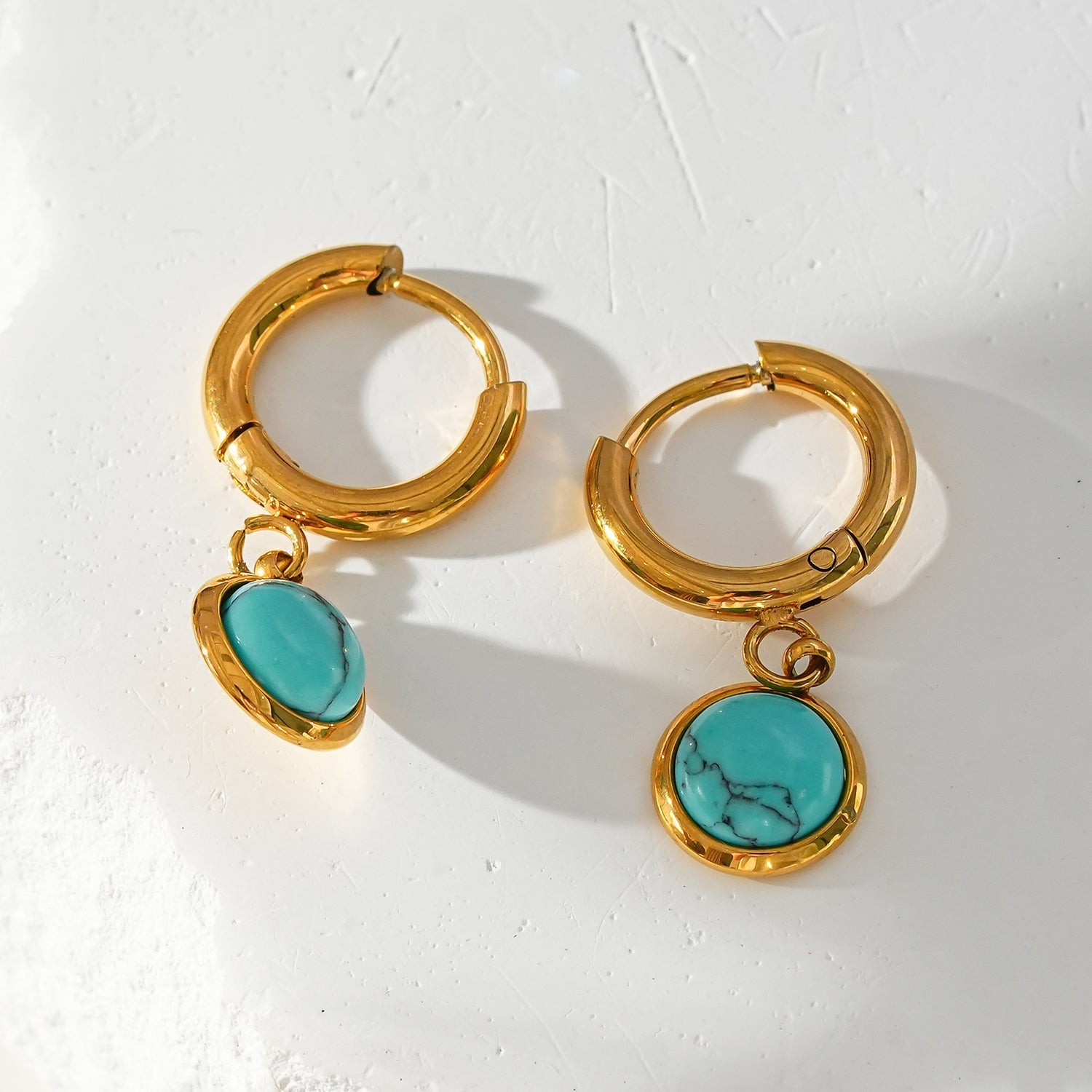 Style SAGRES Gold: Vintage Inspired Natural Stone Drop Hoop Earrings - MacroPanora