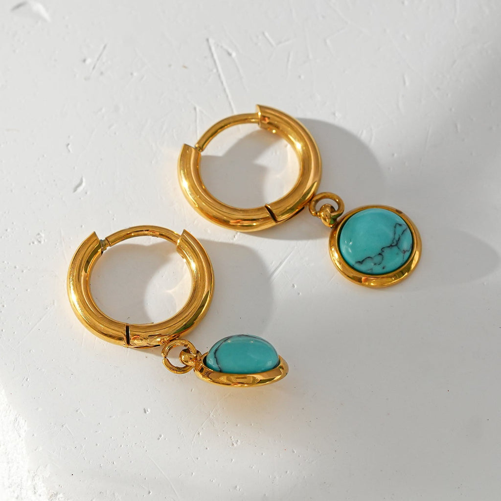 Style SAGRES Gold: Vintage Inspired Natural Stone Drop Hoop Earrings - MacroPanora