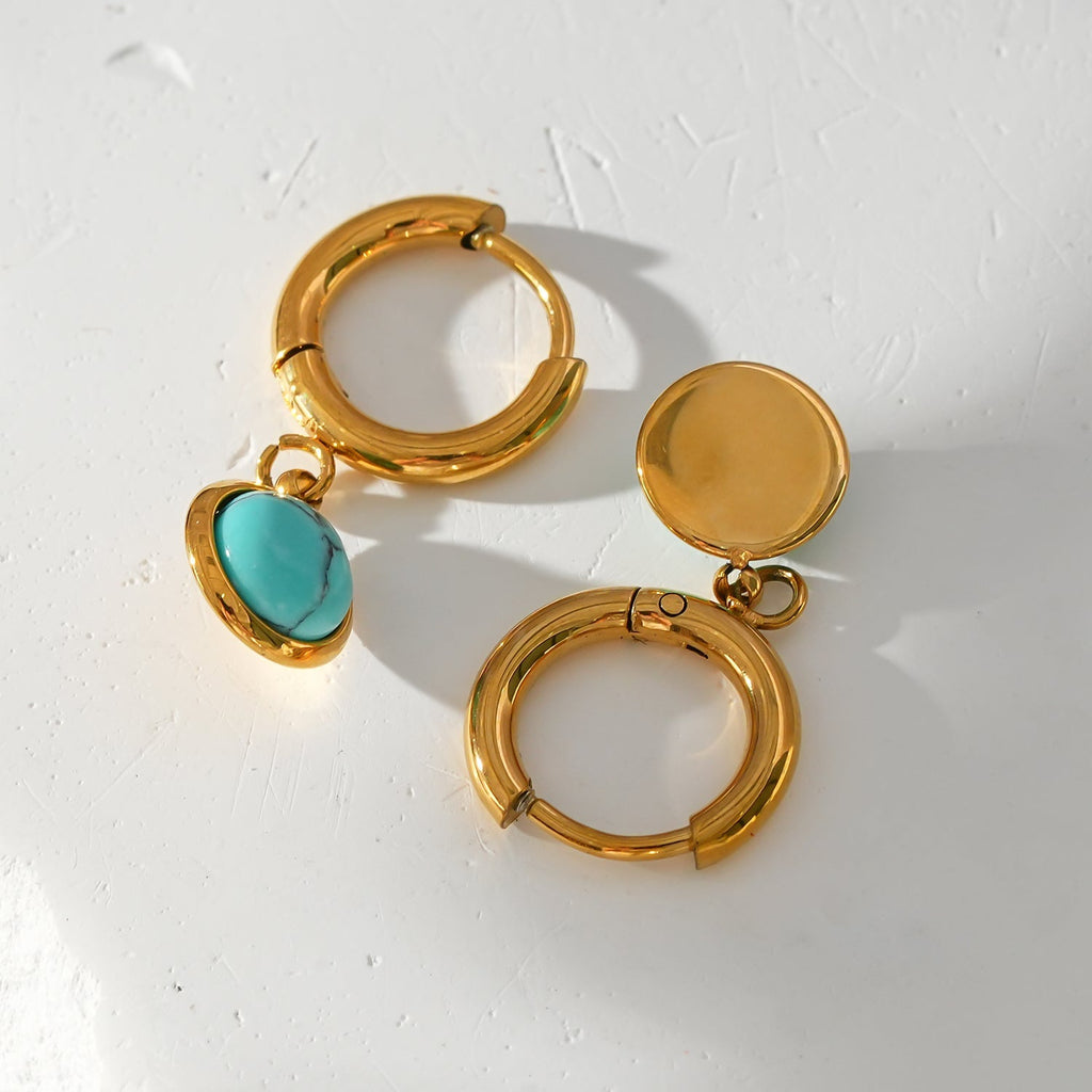 Style SAGRES Gold: Vintage Inspired Natural Stone Drop Hoop Earrings - MacroPanora