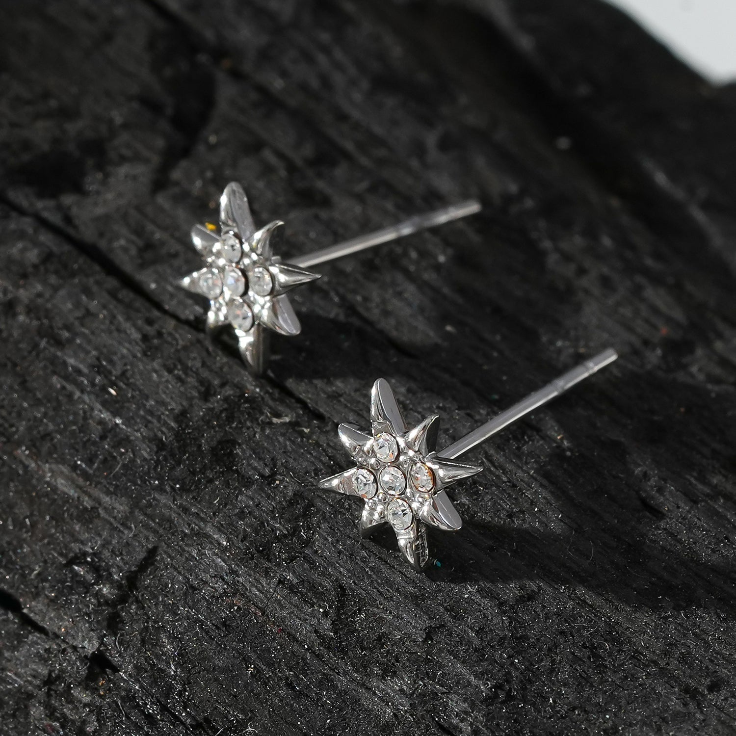 Style SARENBE Silver: 'Star Bright' Stud Earrings in Silver - MacroPanora
