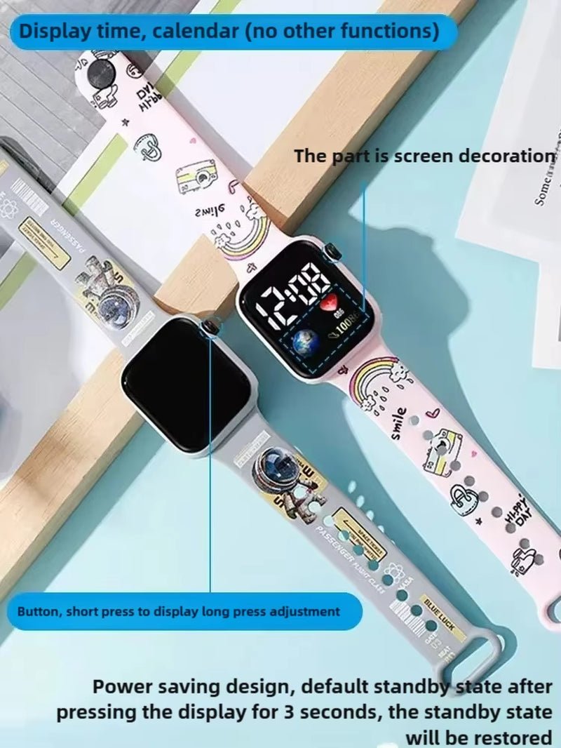 Stylish Student LED Electronic Watch with Cartoon Color Print - Square Y1 Model - MacroPanora