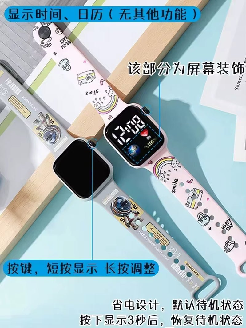 Stylish Student LED Electronic Watch with Cartoon Color Print - Square Y1 Model - MacroPanora