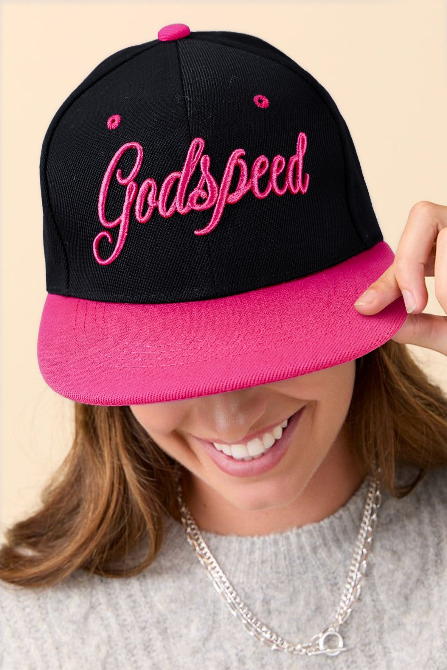Stylish Women's Rose Red Color Block Cap with Godspeed Embroidery - Trendy Headwear for All Occasions - MacroPanora