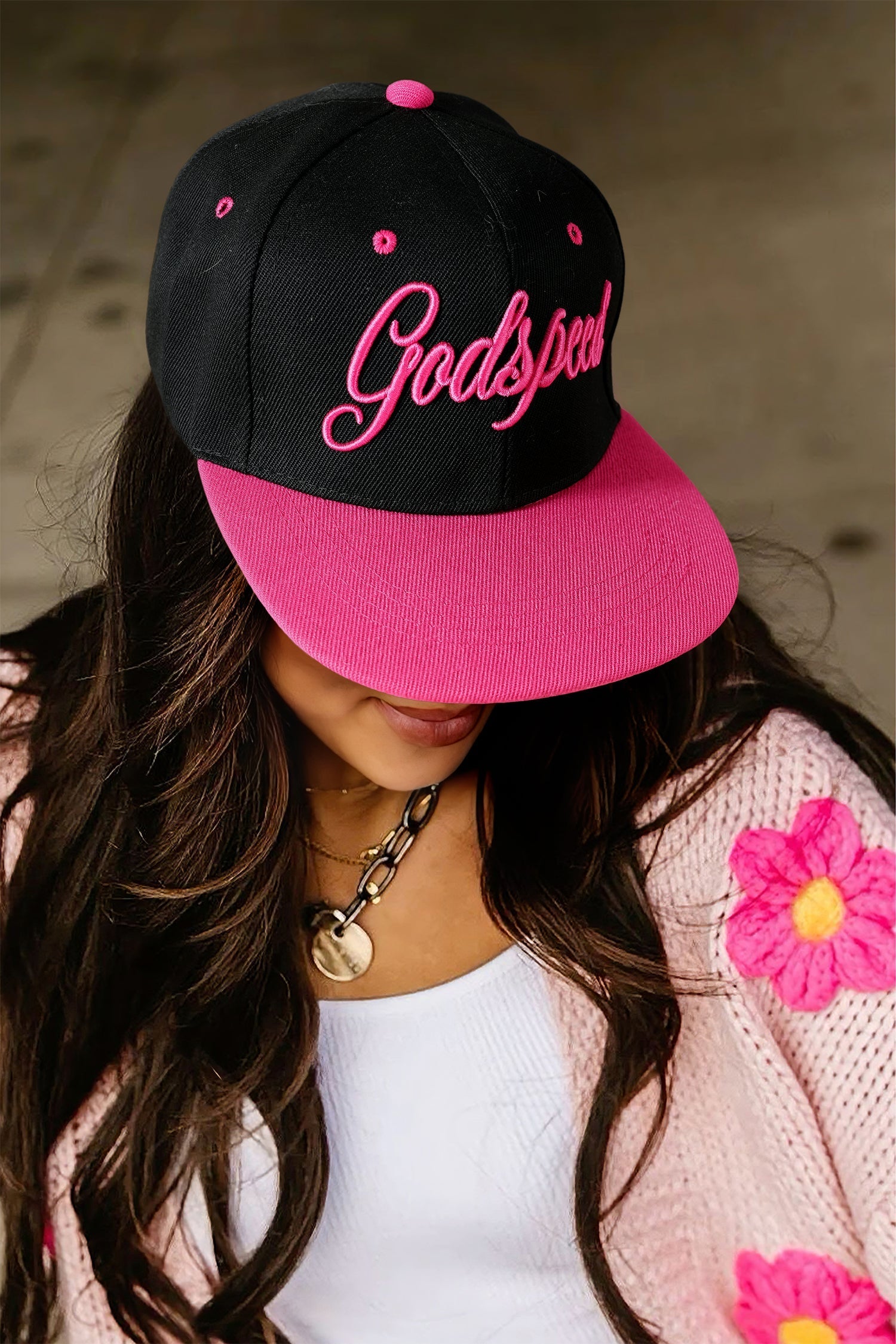 Stylish Women's Rose Red Color Block Cap with Godspeed Embroidery - Trendy Headwear for All Occasions - MacroPanora