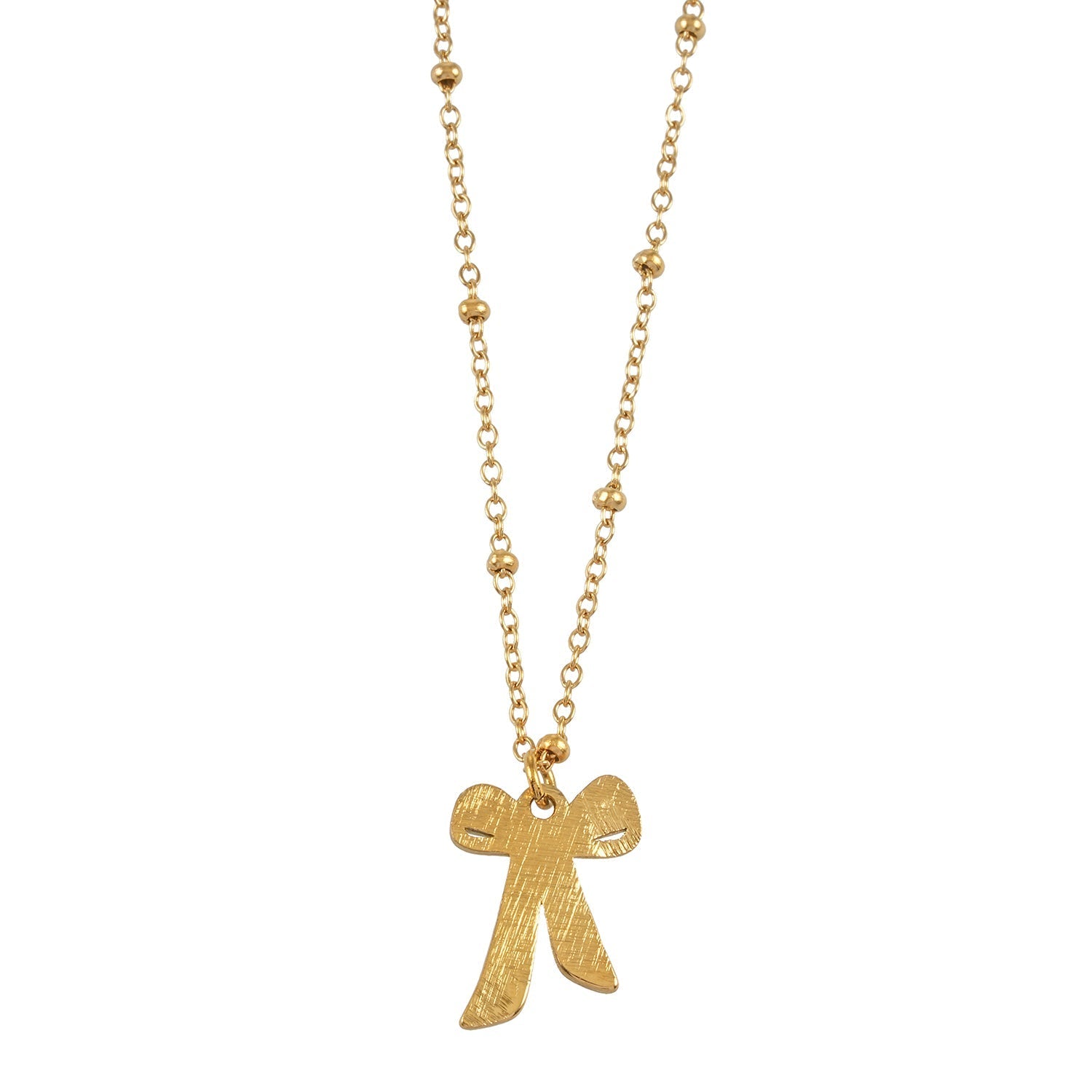 TALIANA Gold: Dainty Beaded Chain Necklace with Bow Pendant & Solitaire Zirconia – Elegant Everyday Jewelry - MacroPanora