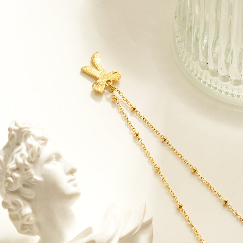 TALIANA Gold: Dainty Beaded Chain Necklace with Bow Pendant & Solitaire Zirconia – Elegant Everyday Jewelry - MacroPanora