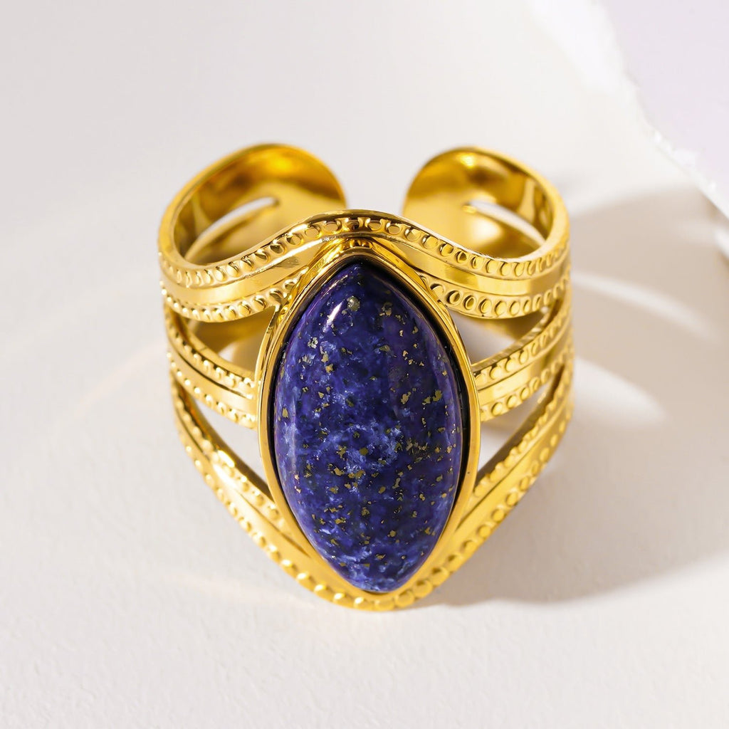 TIAMO: Vintage Inspired Ring with Triple Ornate Bands & a Lapis Lazuli Centre Piece - MacroPanora