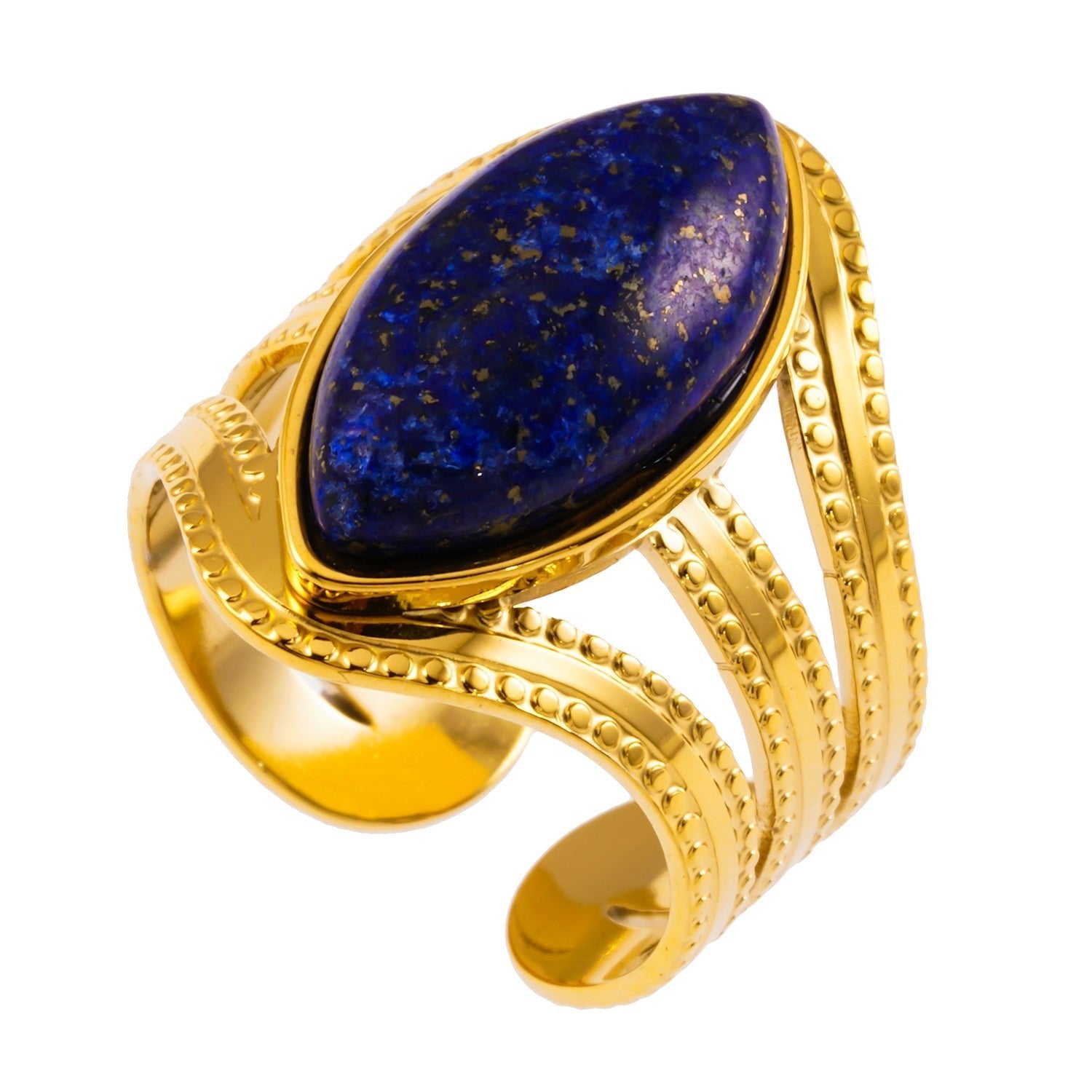 TIAMO: Vintage Inspired Ring with Triple Ornate Bands & a Lapis Lazuli Centre Piece - MacroPanora