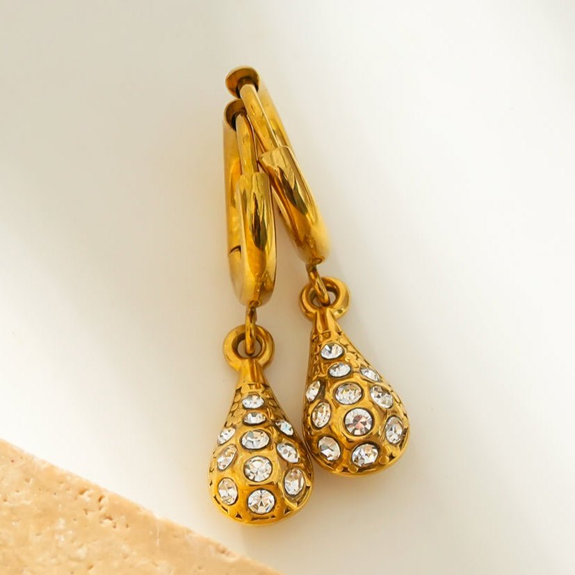 TOAS Gold: Mini Hoops with Zirconia Embedded Pearl Shaped Charm - MacroPanora