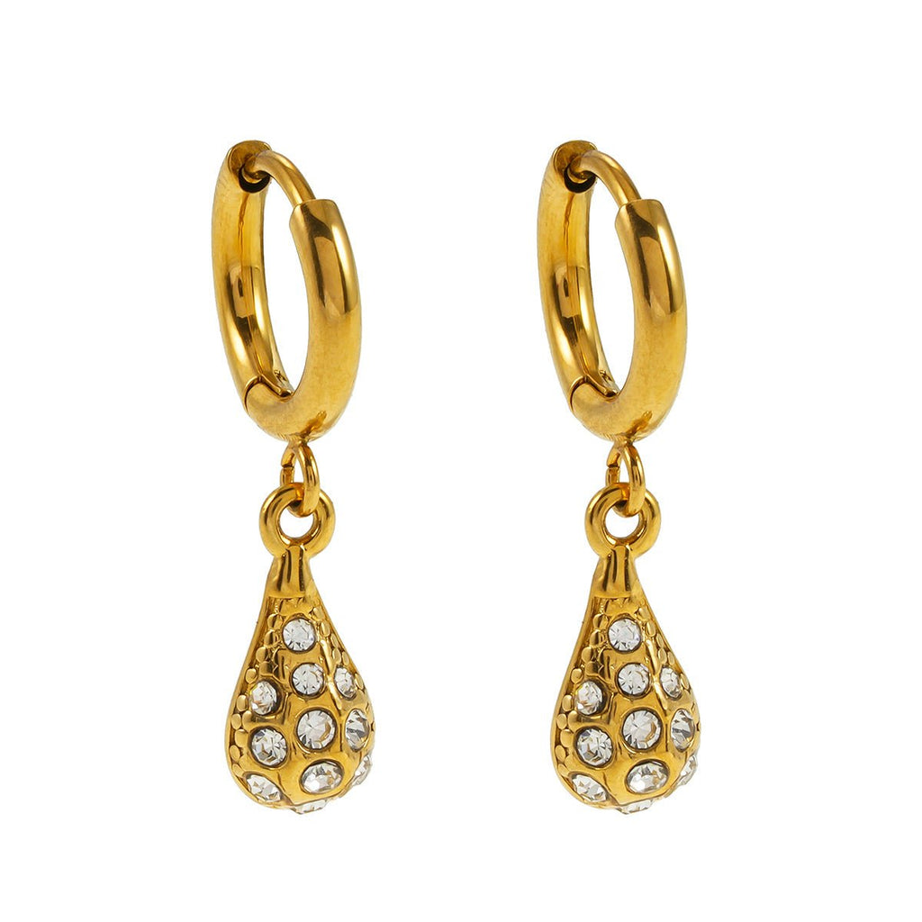 TOAS Gold: Mini Hoops with Zirconia Embedded Pearl Shaped Charm - MacroPanora