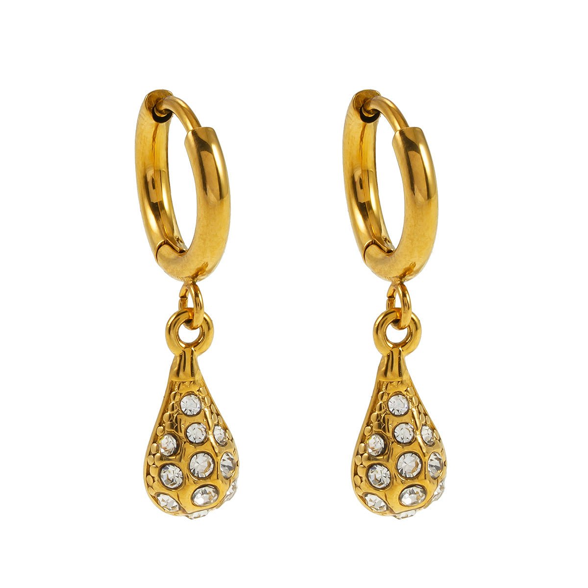 TOAS Gold: Mini Hoops with Zirconia Embedded Pearl Shaped Charm - MacroPanora