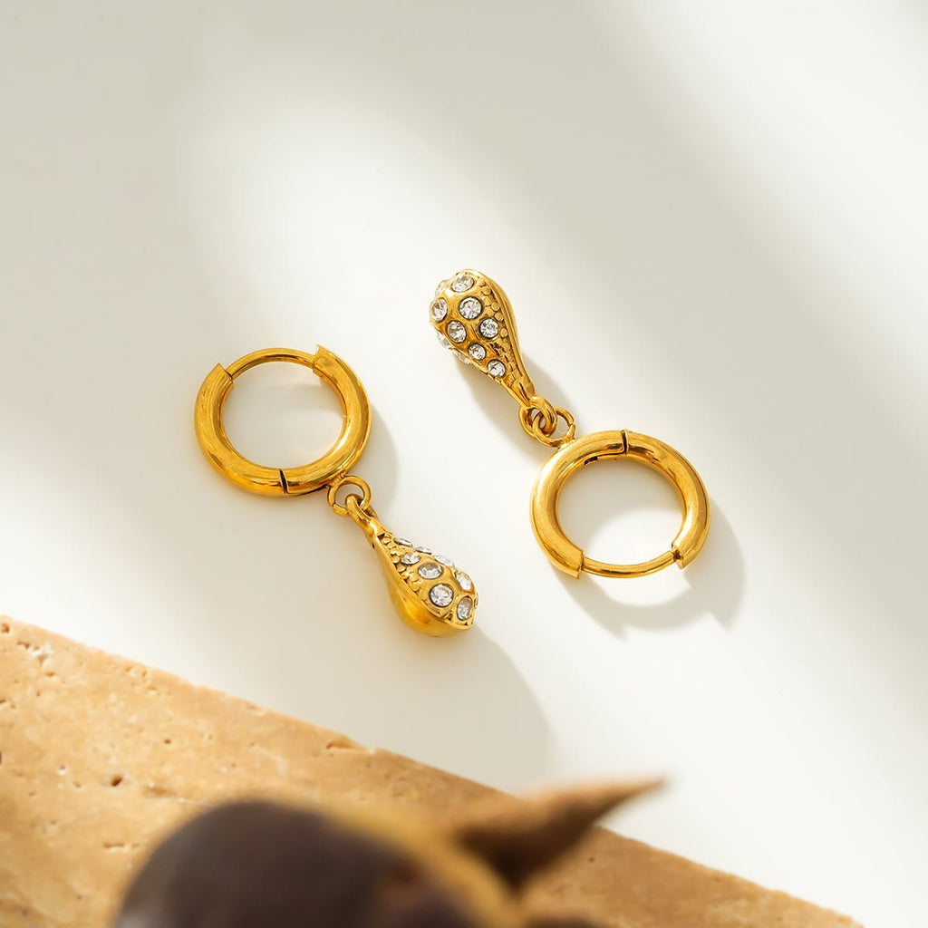TOAS Gold: Mini Hoops with Zirconia Embedded Pearl Shaped Charm - MacroPanora