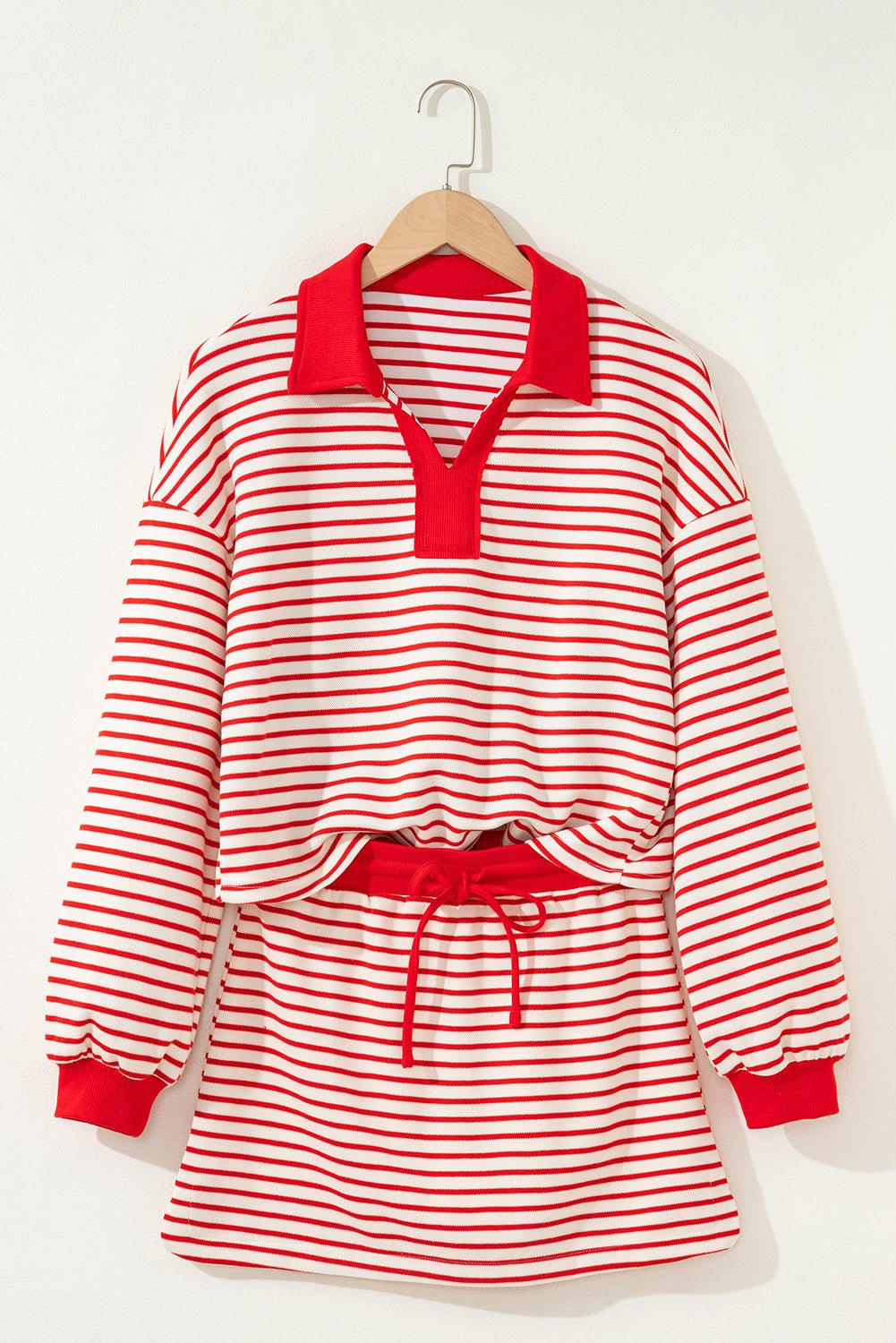 Trendy Blue and White Stripe Two - Piece Set for Women Stylish Casual Outfit Perfect for Summer Days and Events - MacroPanora