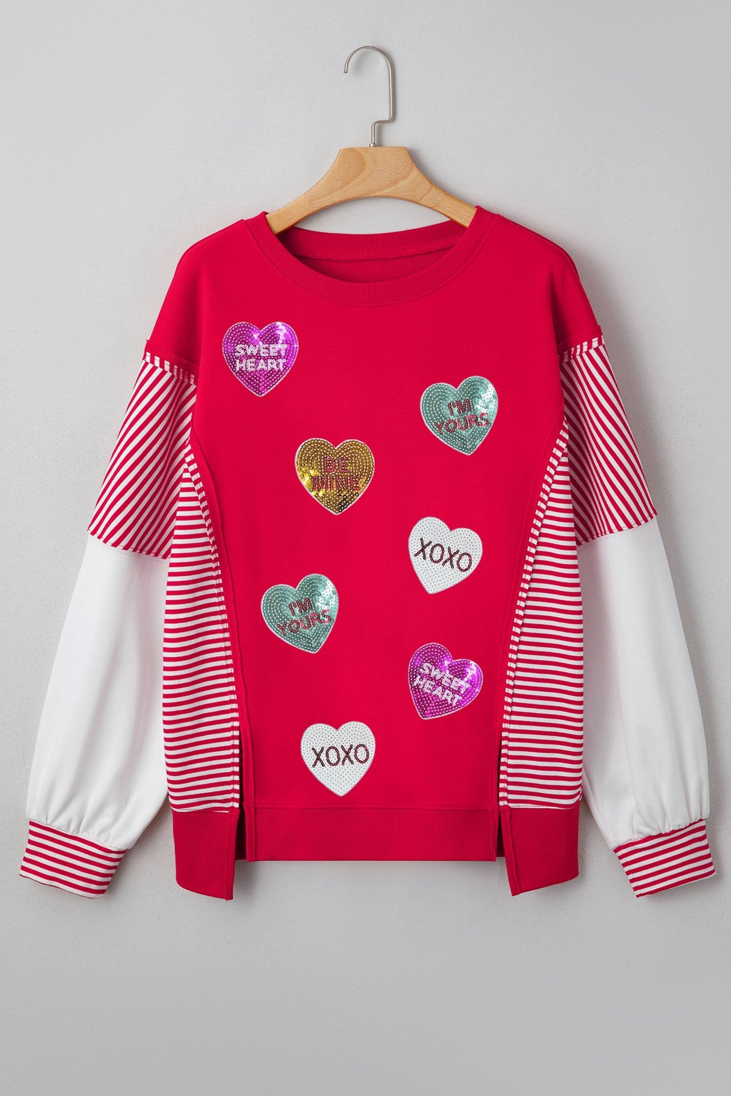 Fiery Red Sequin Heart Sweatshirt for Trendy Valentine's Day Fashion - MacroPanora