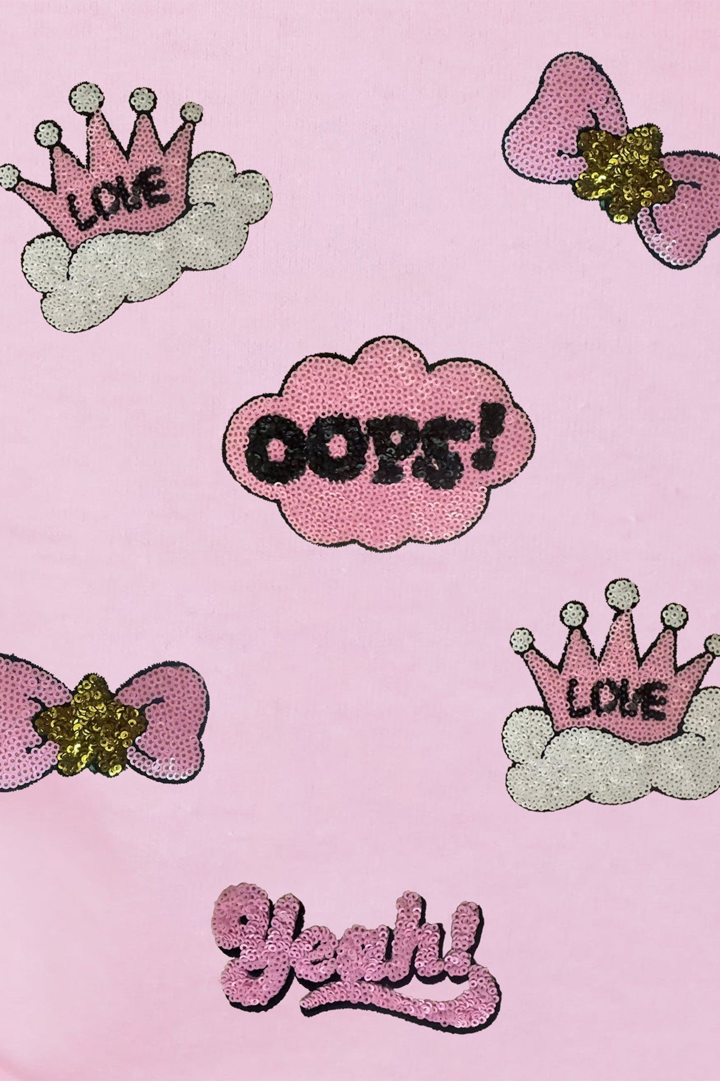 Trendy Women's Pink Sequin Valentine's Day T-Shirt with Chic Patch Details for a Fun, Fashionable Style - MacroPanora