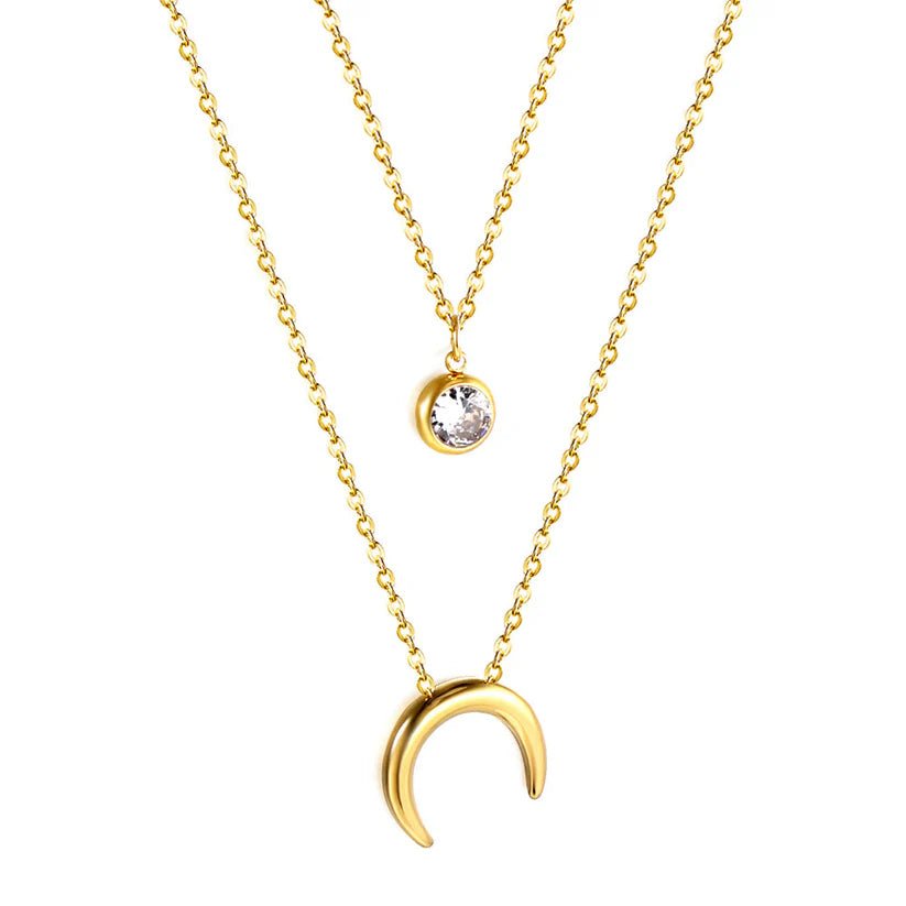 Triple Moon Crystal Necklace Golden - Necklace | MacroPanora
