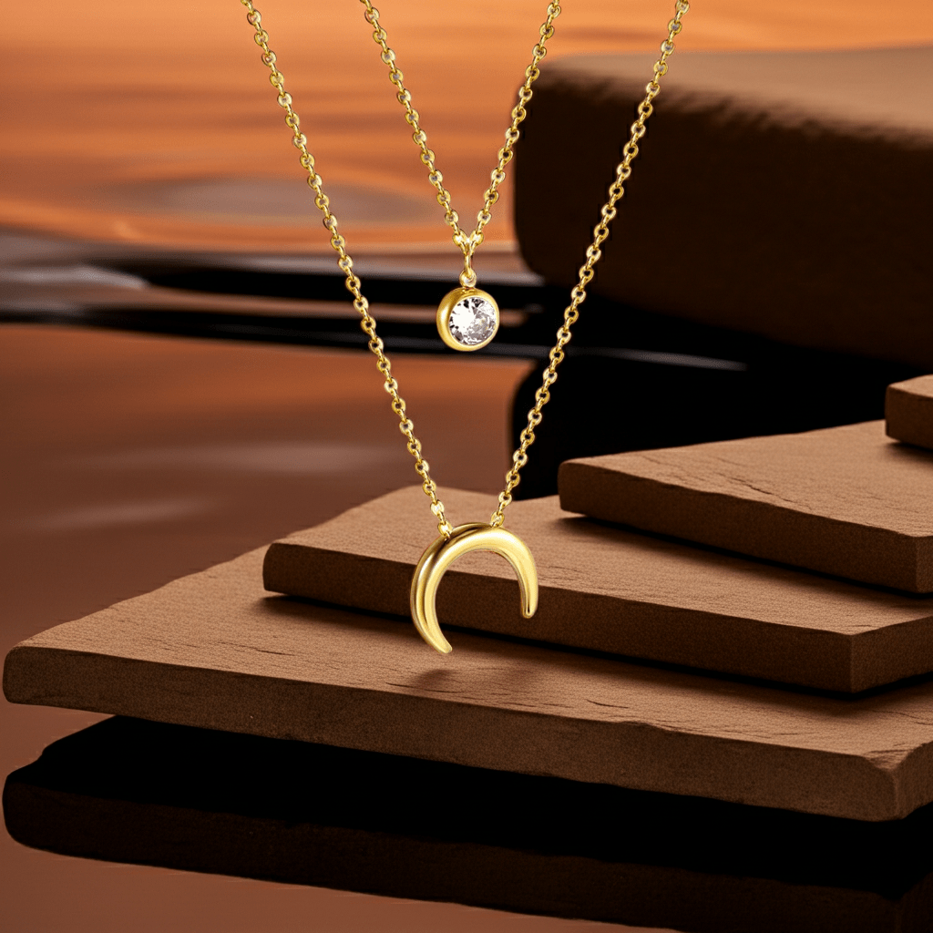 Triple Moon Diamond Necklace - MacroPanora