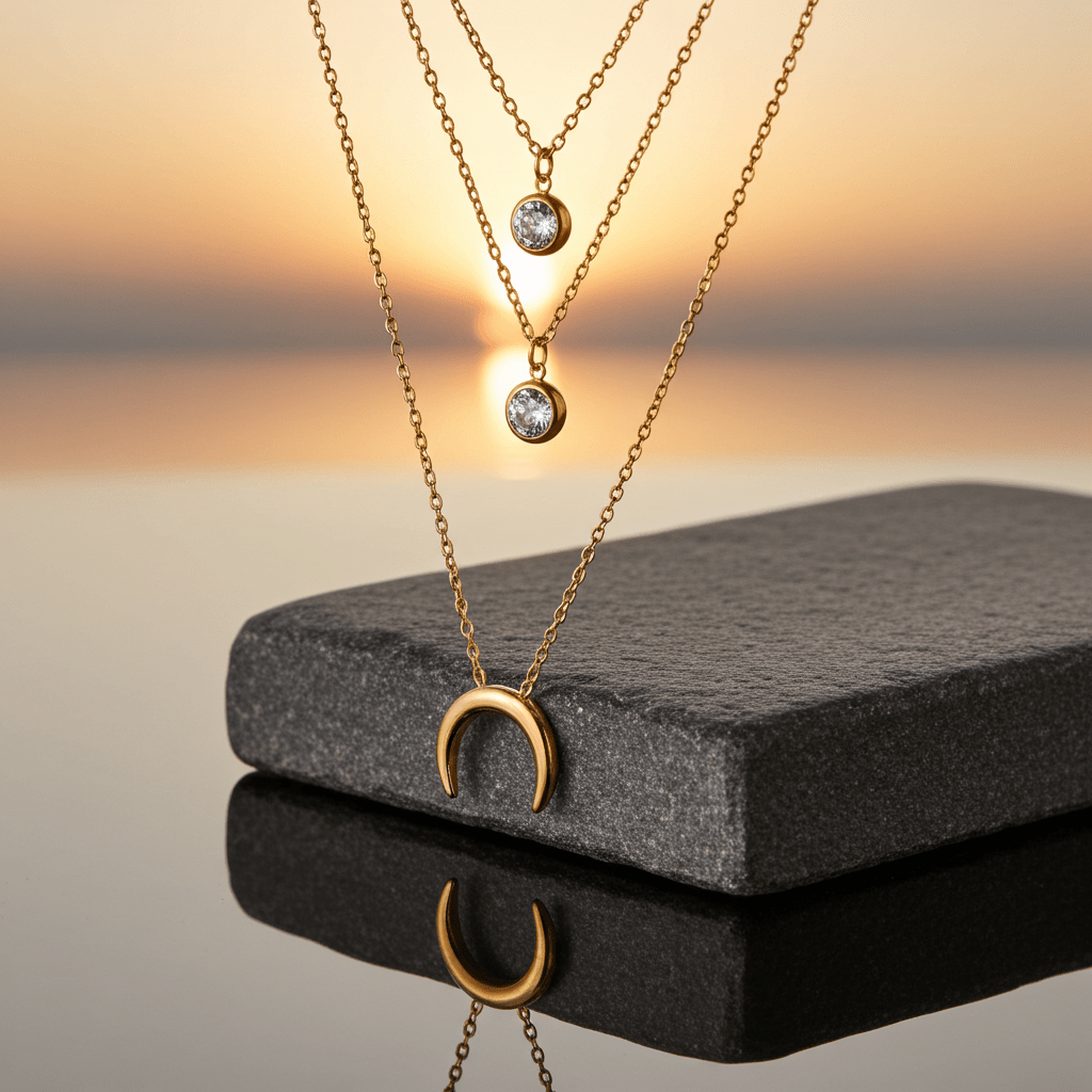 Triple Moon Diamond Necklace - MacroPanora