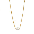 VAZSONY Gold: Effortless Grace - Dainty Textured Chain Necklace with Single Freshwater Pearl - MacroPanora