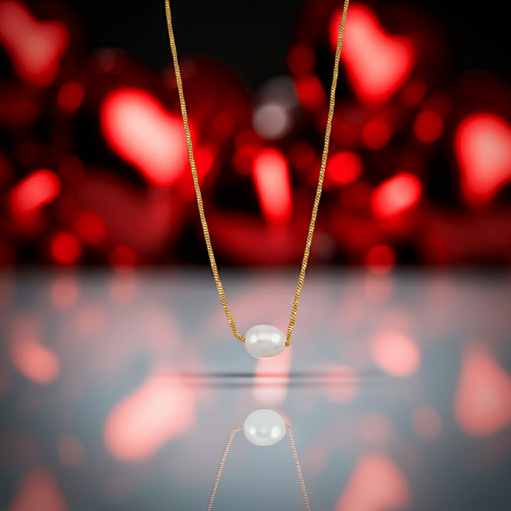VAZSONY Gold: Effortless Grace - Dainty Textured Chain Necklace with Single Freshwater Pearl - MacroPanora