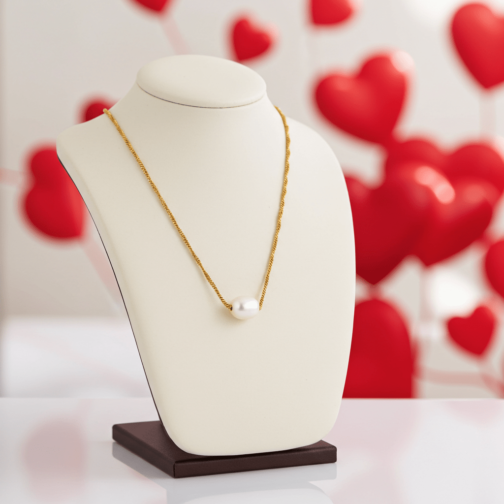 VAZSONY Gold: Effortless Grace - Dainty Textured Chain Necklace with Single Freshwater Pearl - MacroPanora