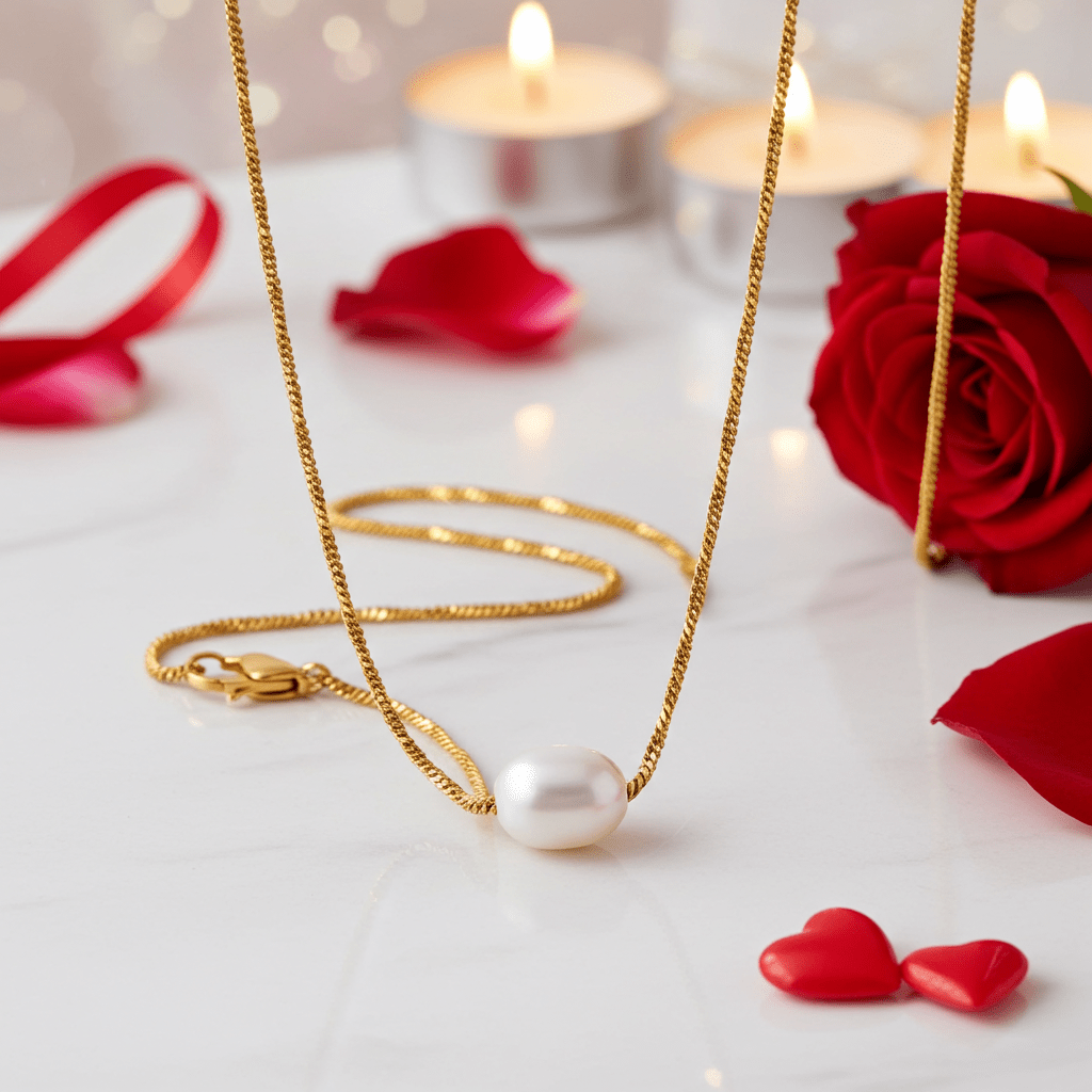 VAZSONY Gold: Effortless Grace - Dainty Textured Chain Necklace with Single Freshwater Pearl - MacroPanora