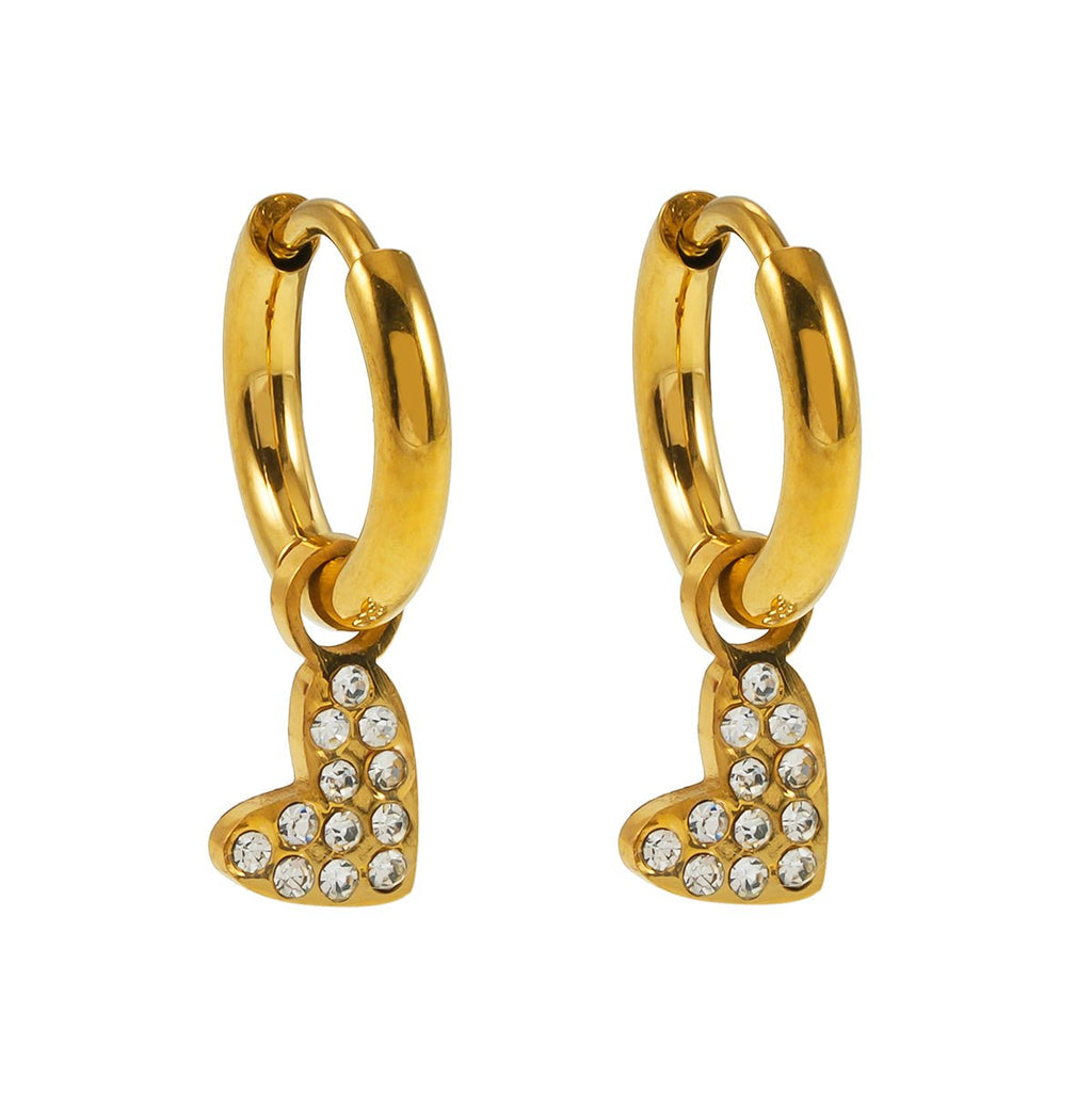 VIRTUOUS Gold: Mini Hoops with Zirconia Embedded Heart Charm - MacroPanora