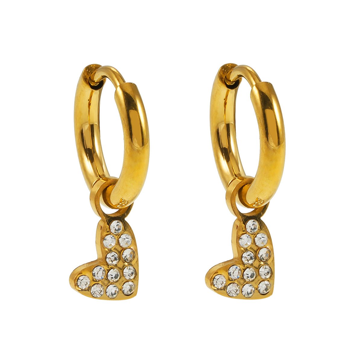 VIRTUOUS Gold: Mini Hoops with Zirconia Embedded Heart Charm - MacroPanora