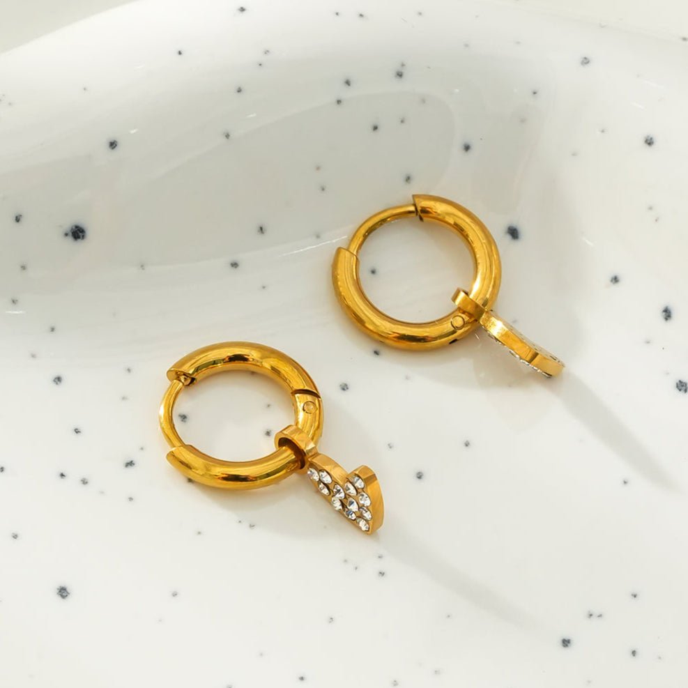 VIRTUOUS Gold: Mini Hoops with Zirconia Embedded Heart Charm - MacroPanora