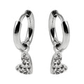 VIRTUOUS Silver Toned White Gold: Mini Hoops with Zirconia Embedded Heart Charm - MacroPanora
