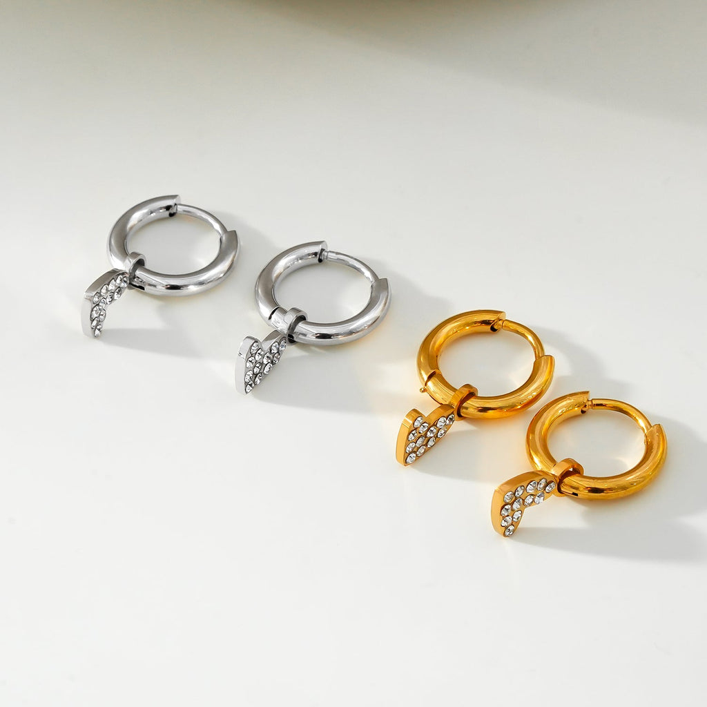 VIRTUOUS Silver Toned White Gold: Mini Hoops with Zirconia Embedded Heart Charm - MacroPanora